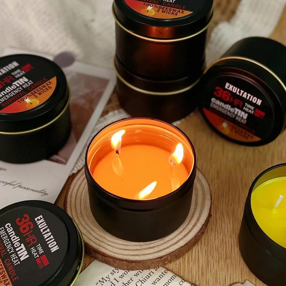 Candela di sopravvivenza 36 ore, 3 stoppini, portatile a lunga durata, resistente alle intemperie per escursioni e campeggio