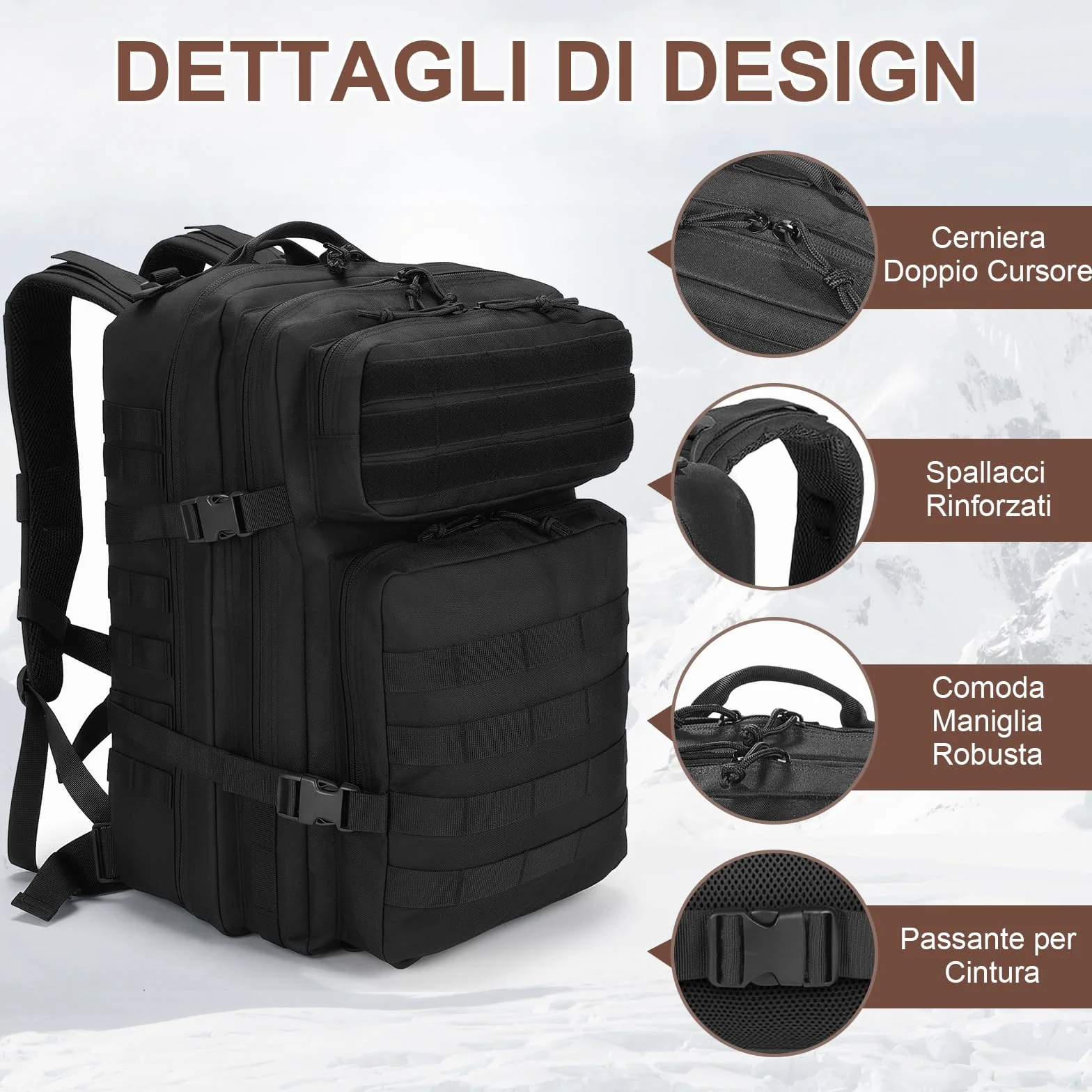 SHANNA Zaino Tattico Militare 45 Litri Impermeabile Grandi Zaini da Hiking Molle per Escursionismo Campeggio Caccia