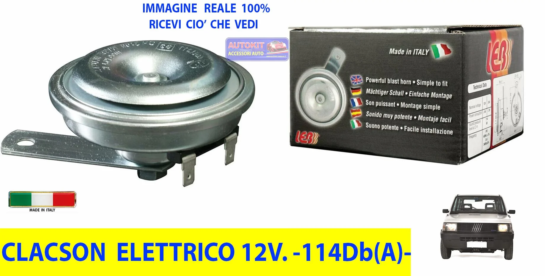 GENERICO Clacson Avvisatore Acustico Tromba 12v. per Panda 141-141A Prodotte dal dal 1980 al 2003 121021