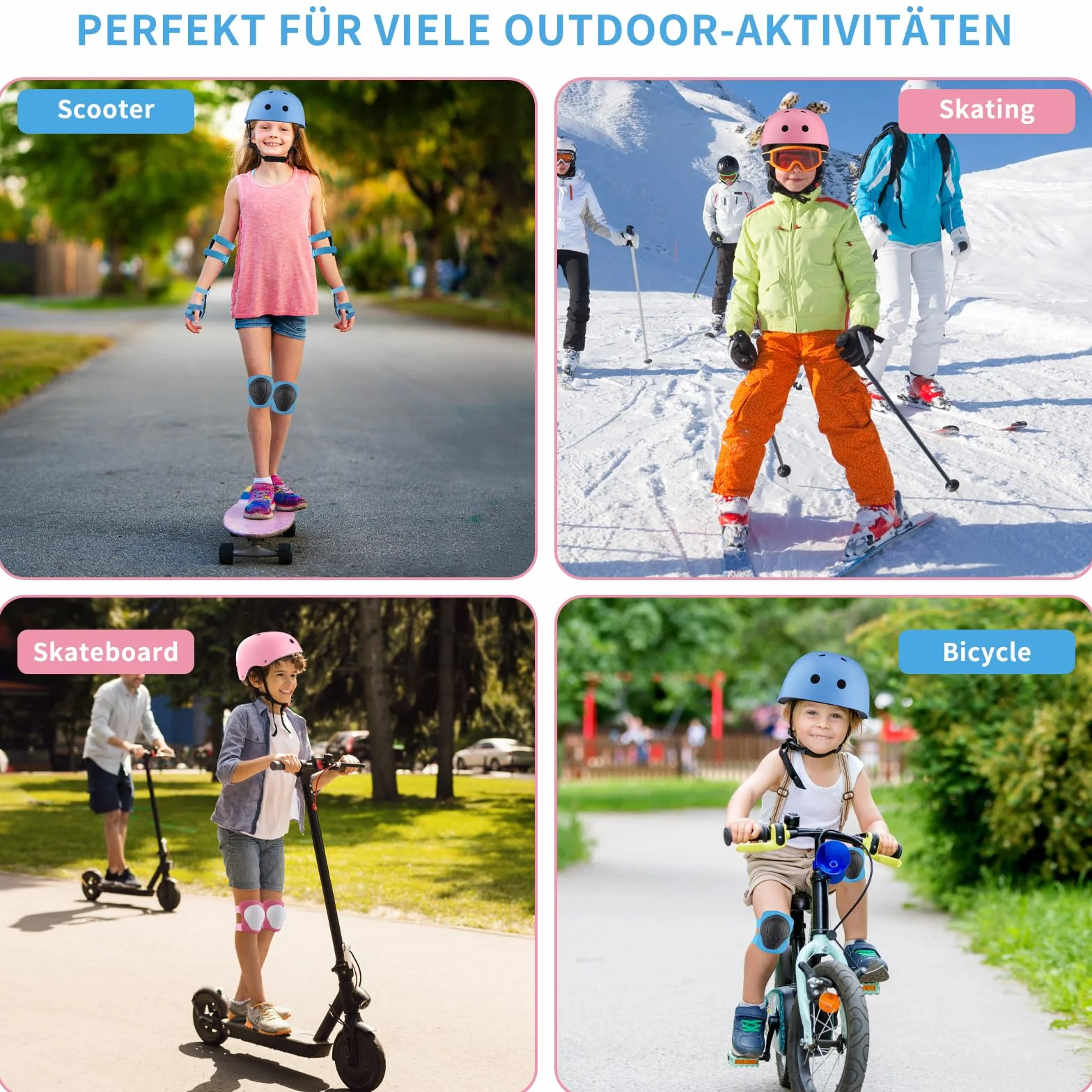 ZWOOS Ginocchiere per bambini con casco, set protezioni 3-10 anni