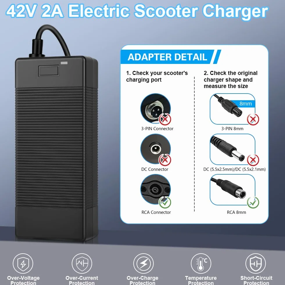 Caricabatterie Scooter Elettrico 42V 2A Universale per Xiaomi 36V Litio Connettore RCA