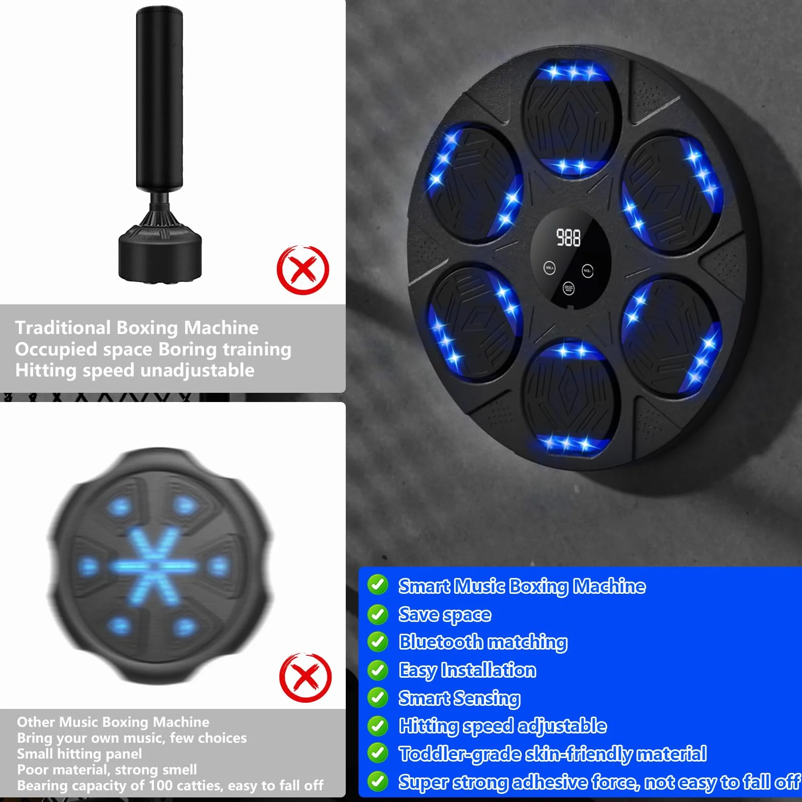 Music Boxing Machine, Intelligente Boxe Musicale da Parete con Guanti da Boxe, Macchina da Boxe Musicale, LED Box Musicale Pugile con Bluetooth, per Interno, Bambini/Adulti