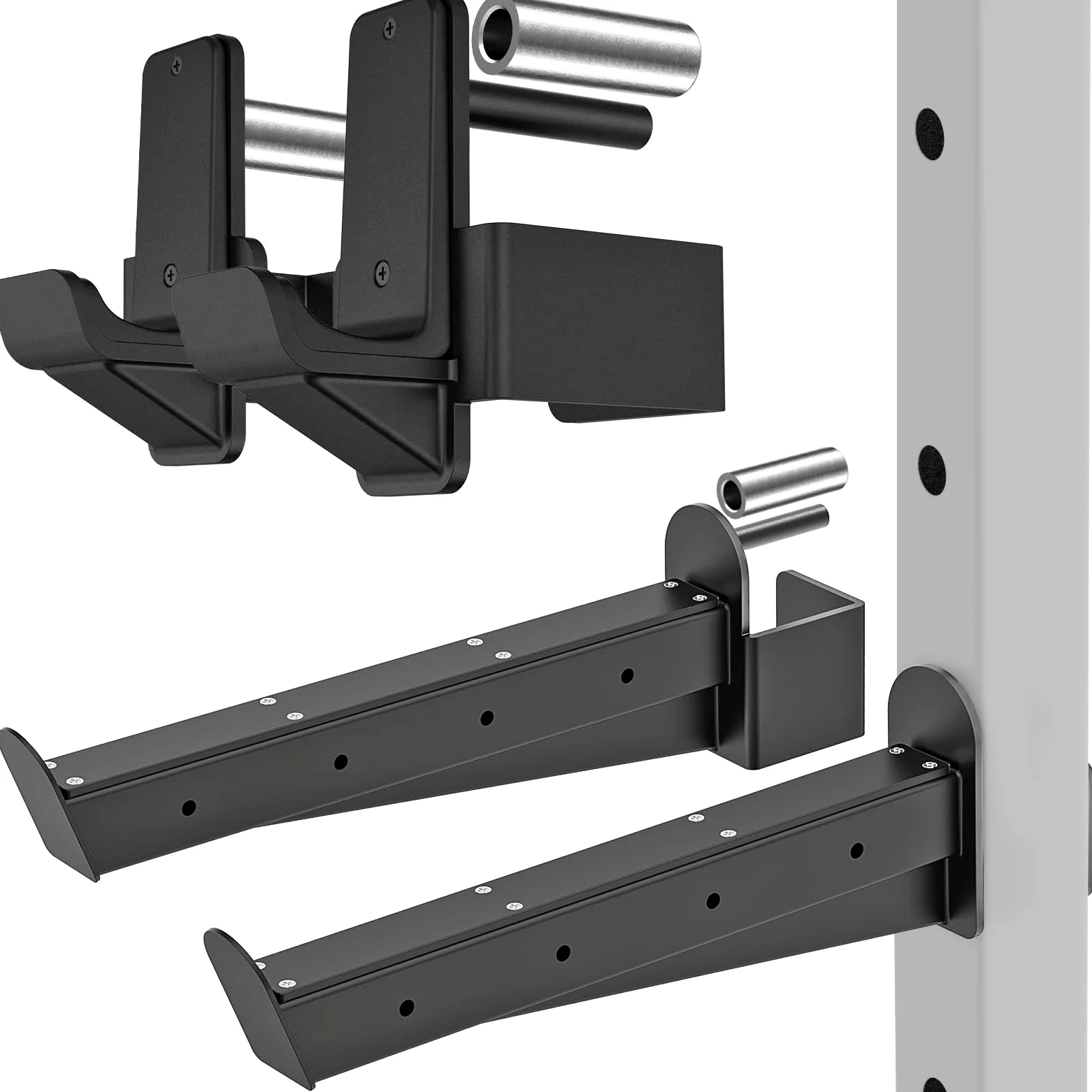 Kipika Ganci a J e bracci spotter di sicurezza per rack di potenza da 7,6 x 7,6 cm con foro da 1,5 cm o 2,5 cm, resistenti supporti per bilanciere e catture con cuscinetti in gomma, attacchi per power