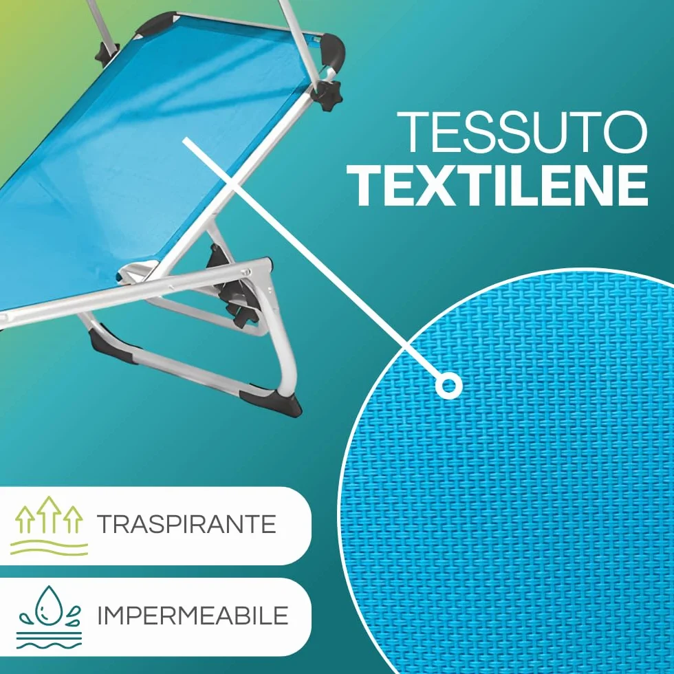 Lettino Prendisole Pieghevole in ALLUMINIO 190x60x80 cm Tessuto Textilene impermeabile tubolare 25mm Peso Max 120kg Azzurro