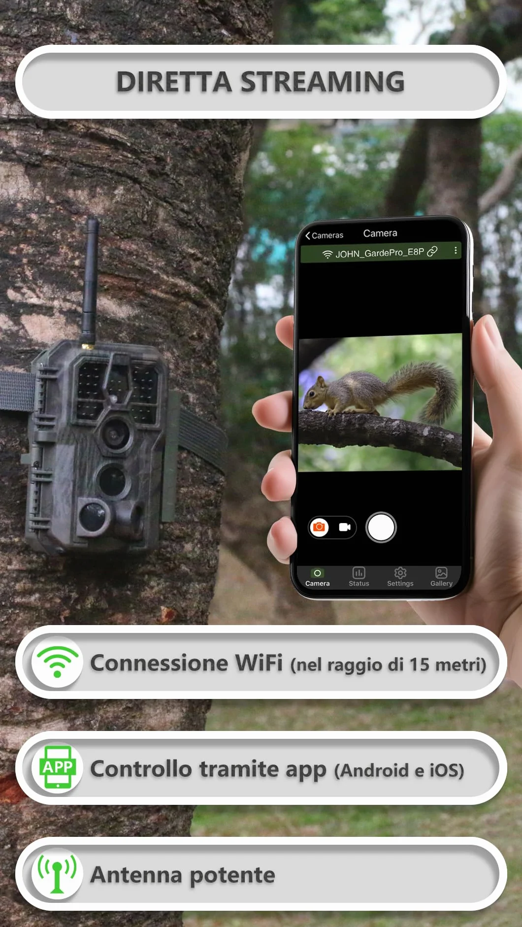 GardePro E8P Fotocamera da Caccia WIFI 8000mAh 64MP 1296P Visione Notturna