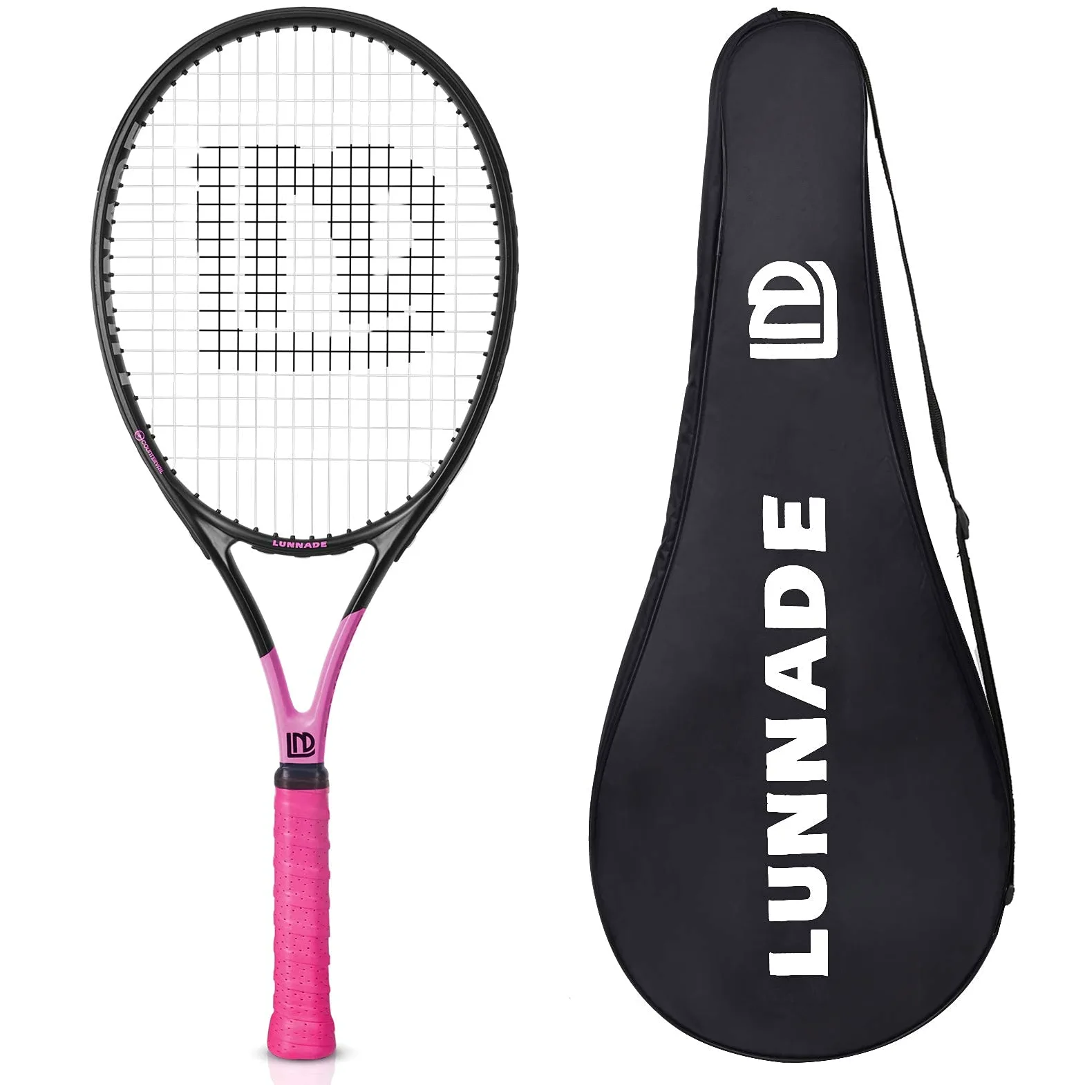 Racchetta da tennis per adulti da 27 pollici, racchetta da tennis in fibra di carbonio antiurto, leggera, pre-incordata e regrip, adatta per principianti a giocatori intermedi