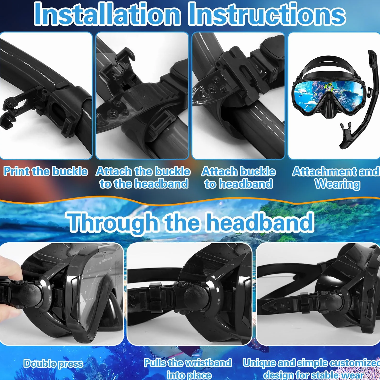 Maschera Snorkeling Panoramica 180° Anti-Nebbia Subacquea Adulti con Boccaglio Nero
