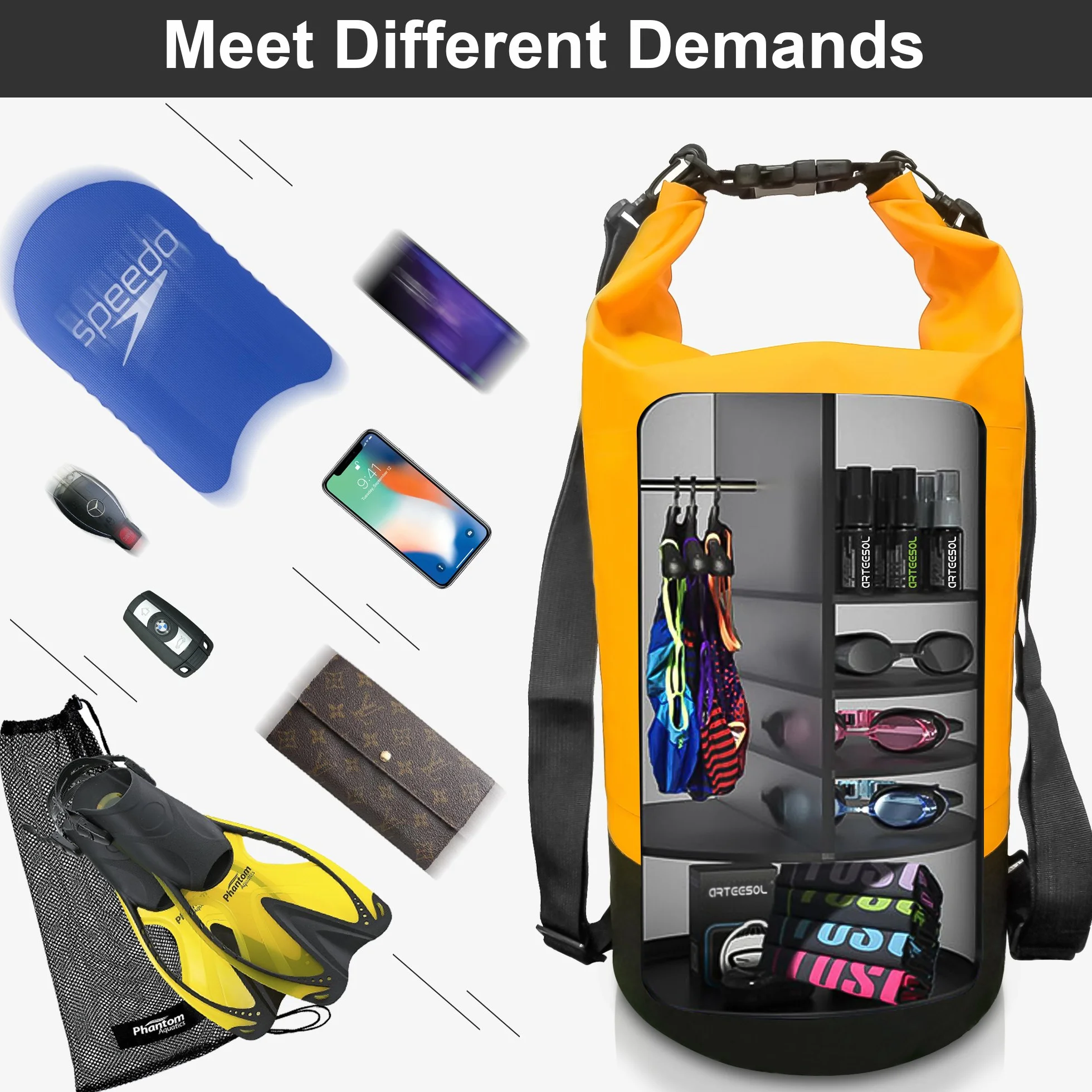 Borsa Impermeabile 5L/10L/20L/30L Waterproof Dry Bag Zaino Sacca Stagna con Doppia Tracolla per Nuoto Kayak Canottaggio Pesca Viaggiare in Bicicletta Spiaggia