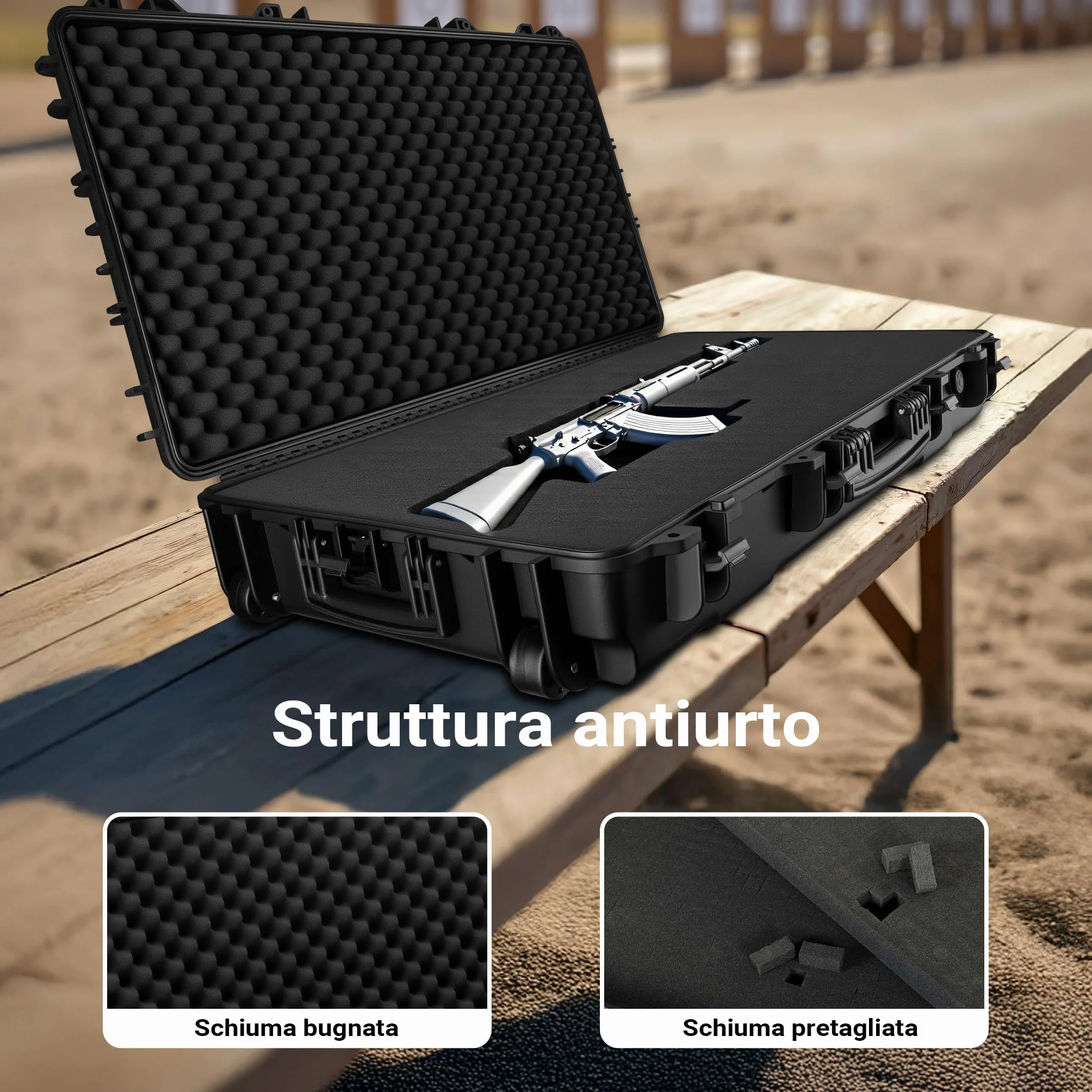 Wiltec Valigetta porta armi, Custodia Trolley per fucili, interno imbottito antiurto