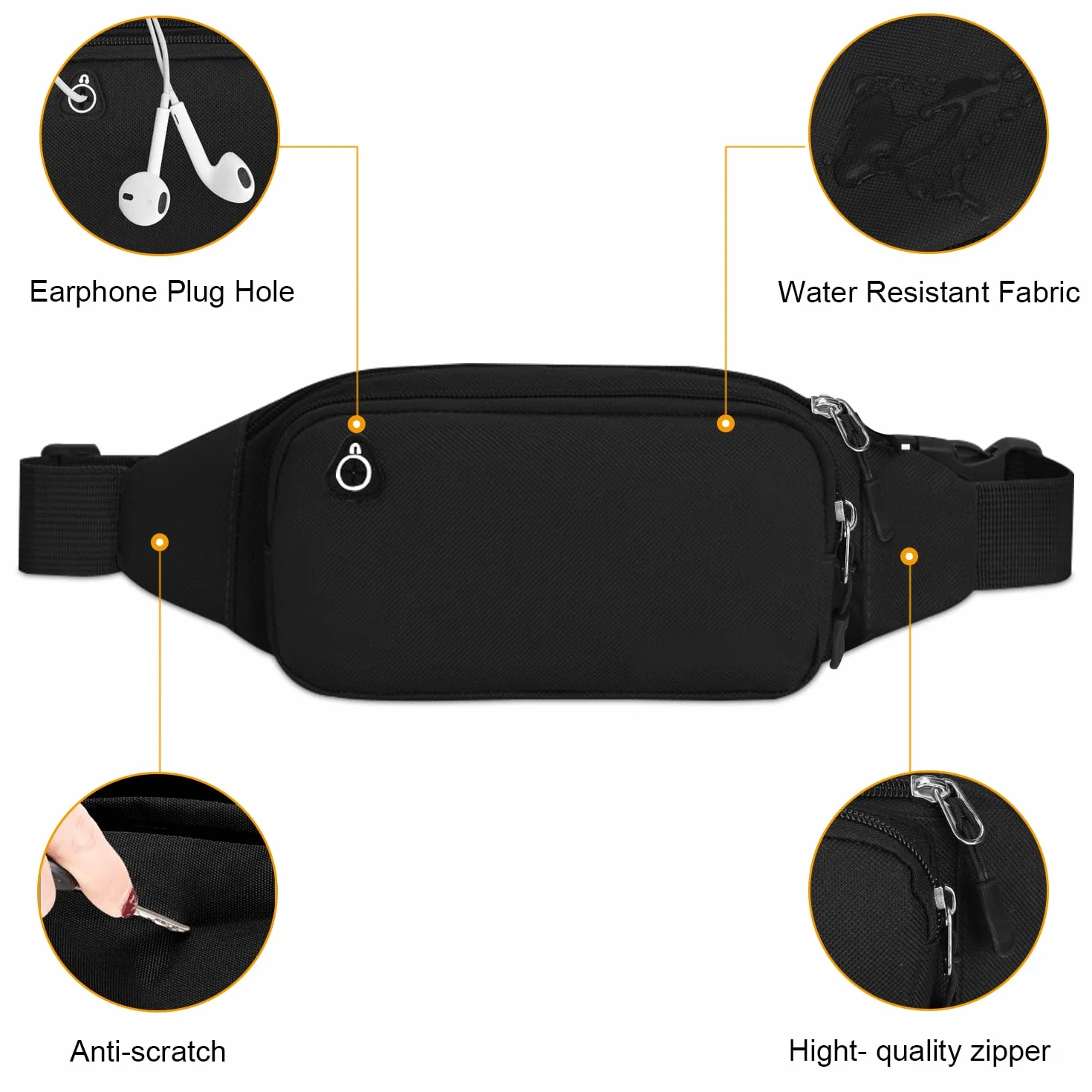 Marsupio Sportivo Running Uomo Donna Cintura da Corsa per Telefono Samsung Huawei Jogging Trekking Bicicletta Nero