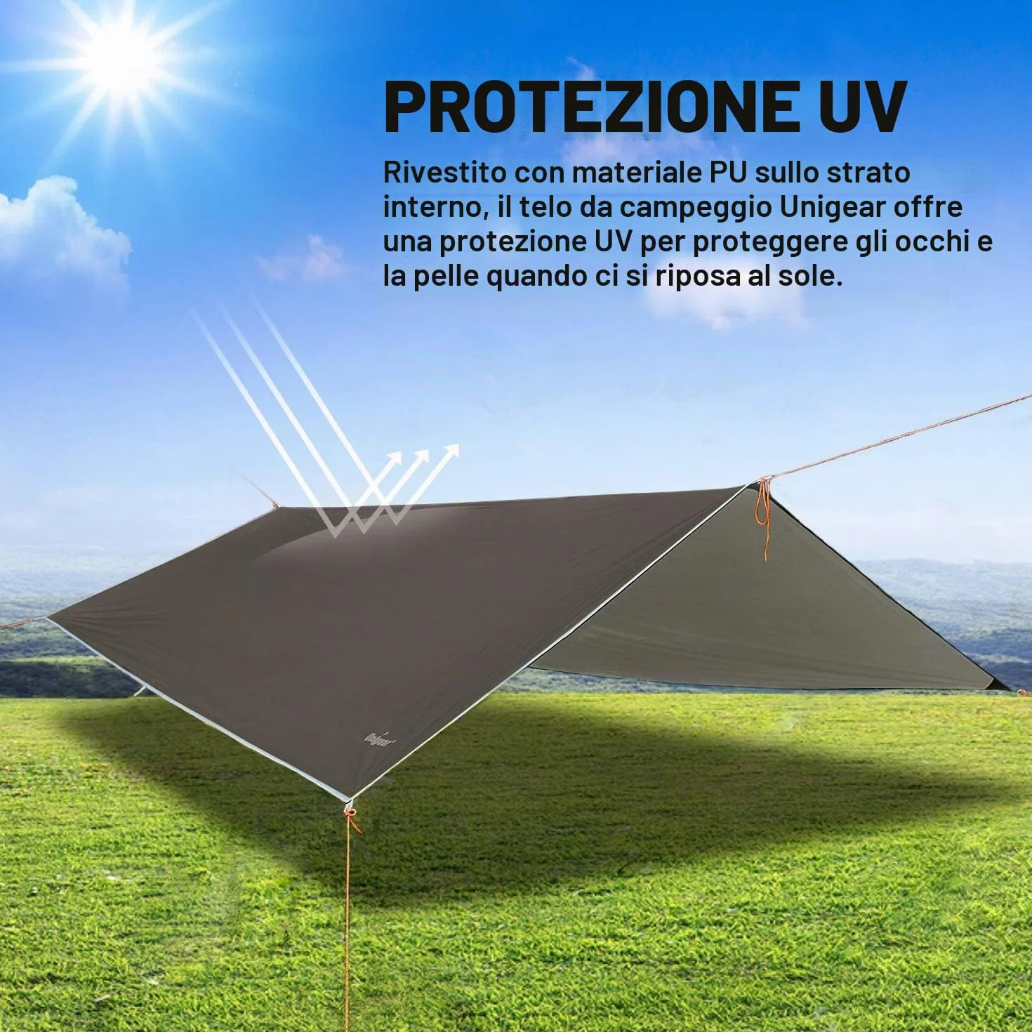 Unigear Telo antipioggia Tarp Rain Fly Telo per tenda impermeabile, riparo da trekking pieghevole, leggero, impermeabile per il campeggio e la protezione contro la pioggia, la neve e il sole