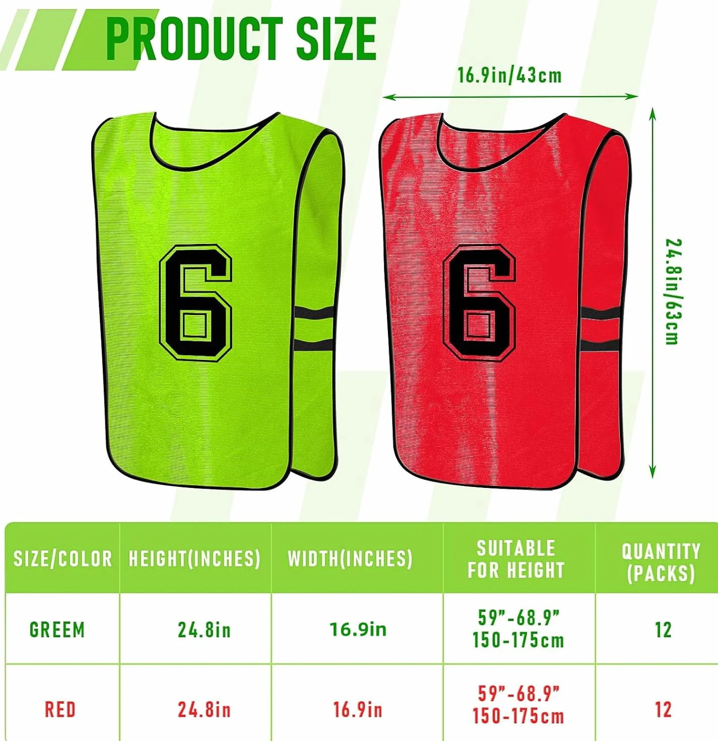 Scrimmage Training Vest 24 Pezzi Reversibile Numerato Calcio Basket Football Bavaglini Pinnies Verde Rosso Adult