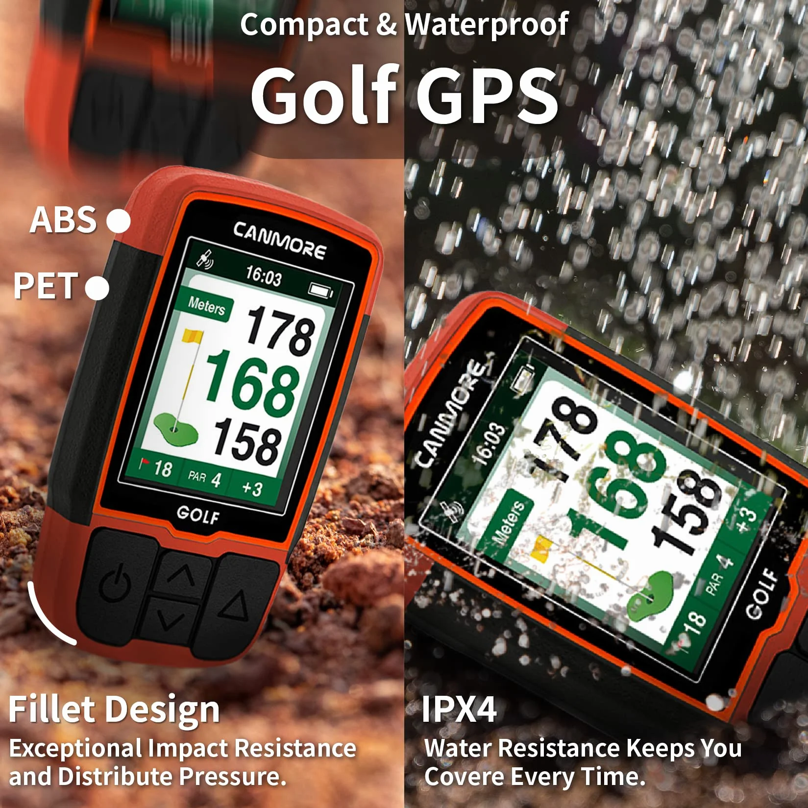 CANMORE GPS da golf portatile HG200 - Display a colori con 41.000 dati campo, Arancione
