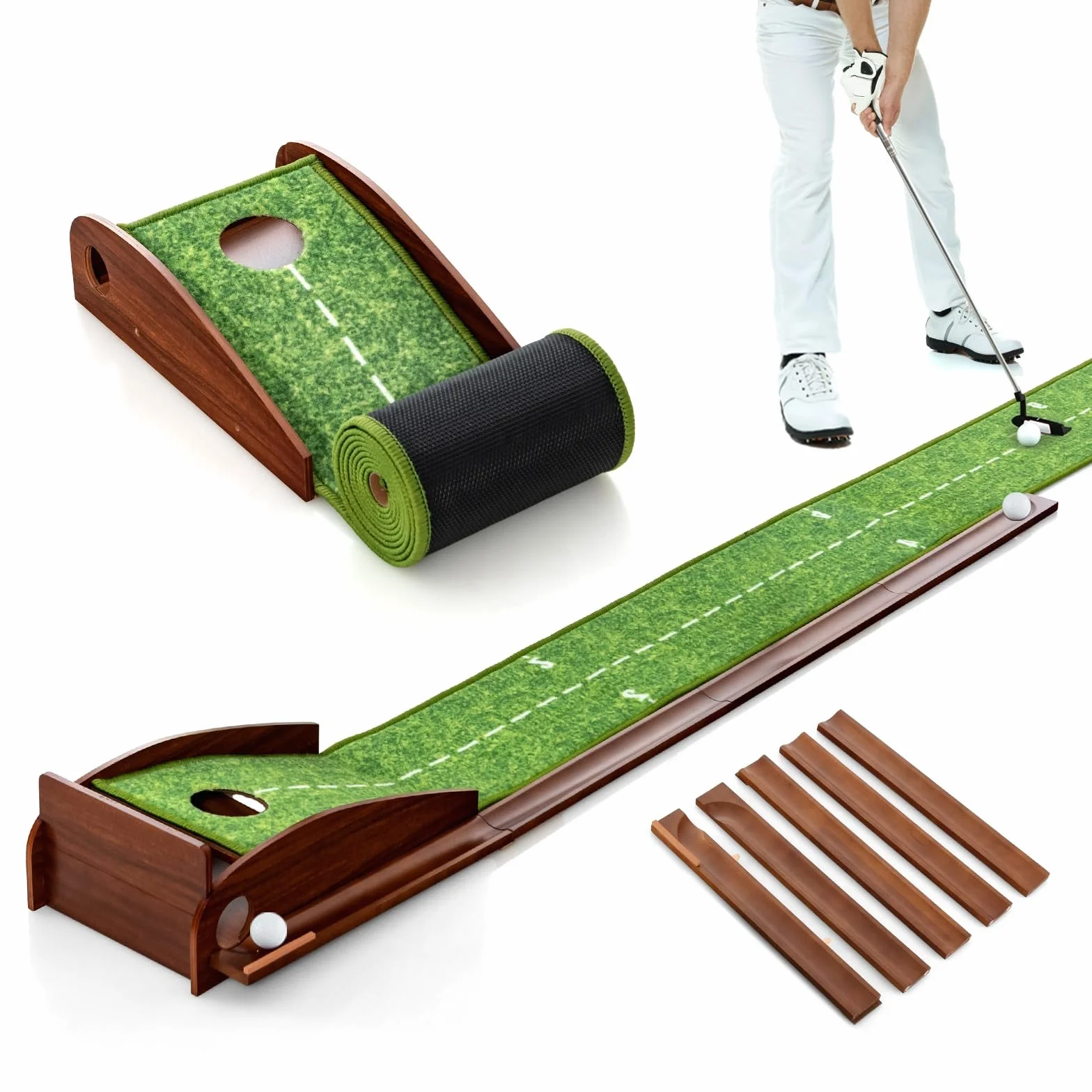 LIFEZEAL Golf Putting Mat, Tappetino da Golf con Ritorno Automatico, 3 Palline, per Interni ed Esterni