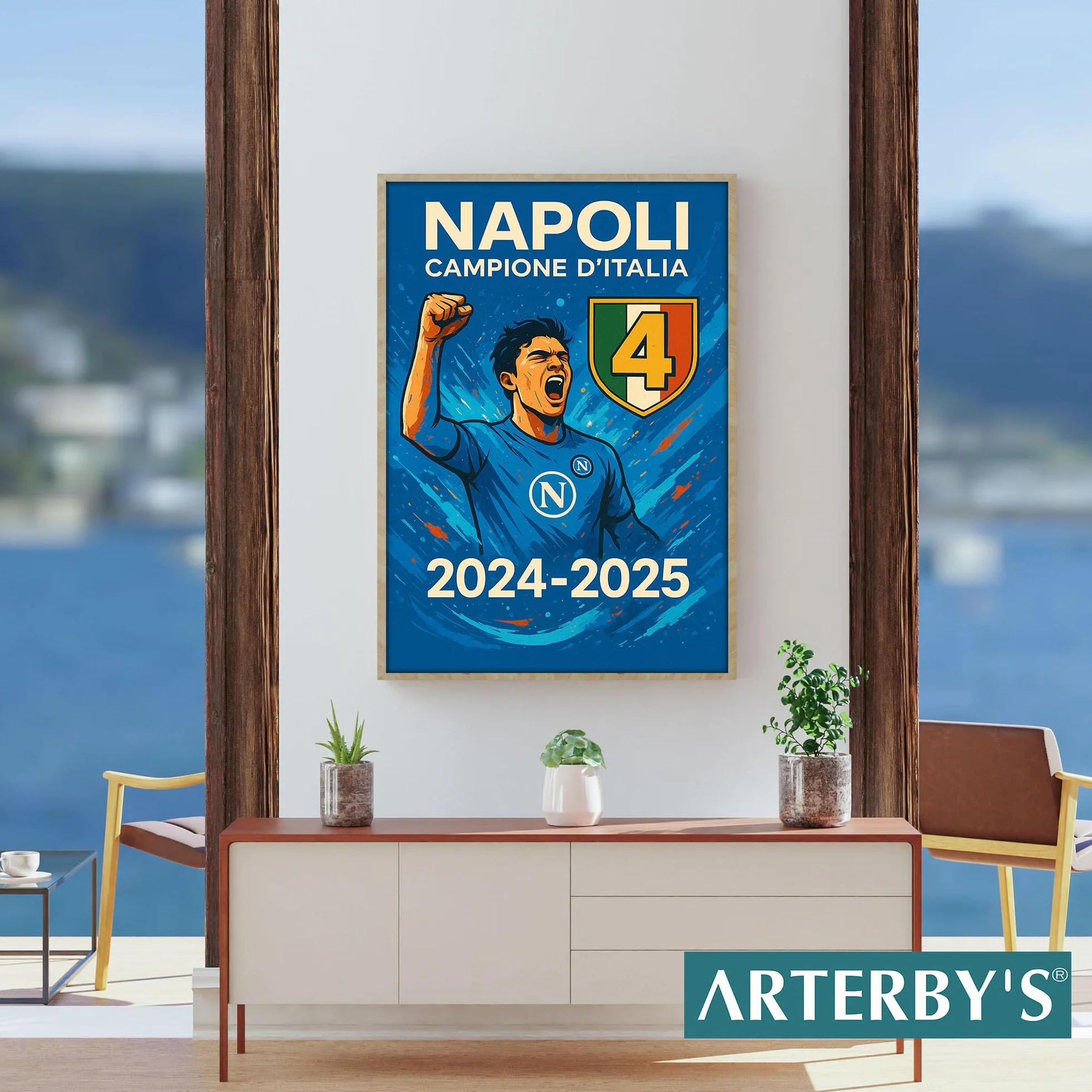 GamesMonkey Poster Napoli Campione 4 Scudetto 2024 2025 Calcio Vittoria Tricolore Ultras Made in Italy 21x30