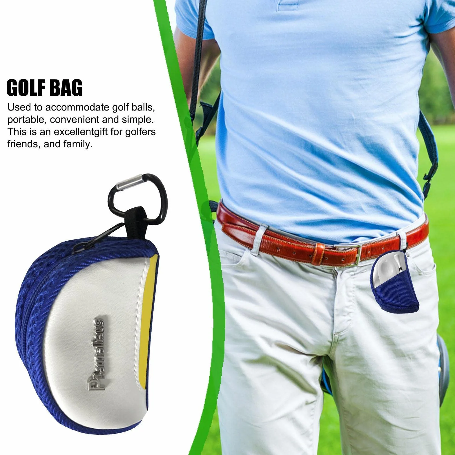 Borsa per Pallina da Golf con Cerniera e Moschettone, Porta t-Shirt Sportivo Tascabile