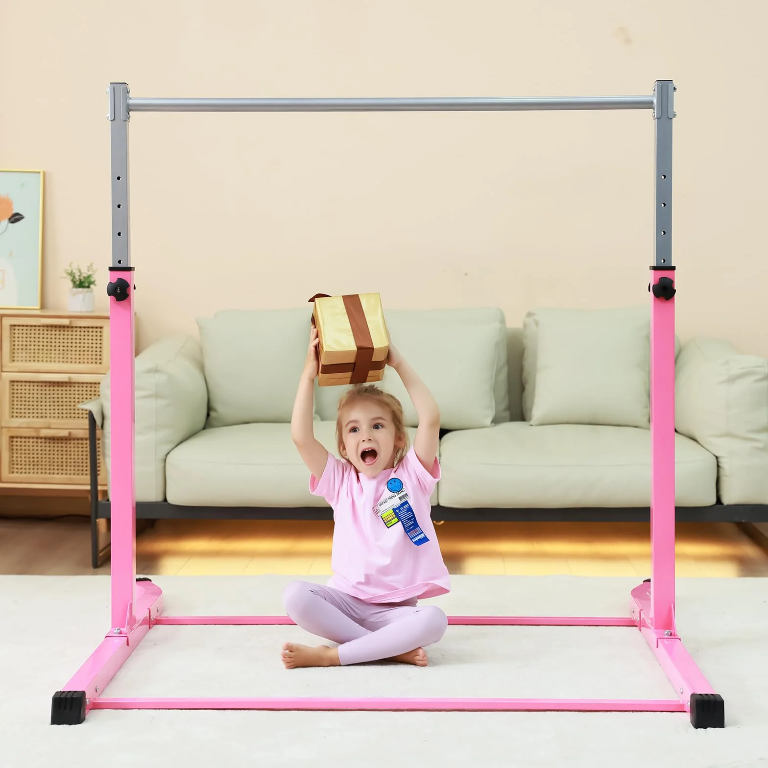 Mosebears Barra da ginnastica per bambini, struttura in acciaio, altezza regolabile 7,6 cm - 1,7 m