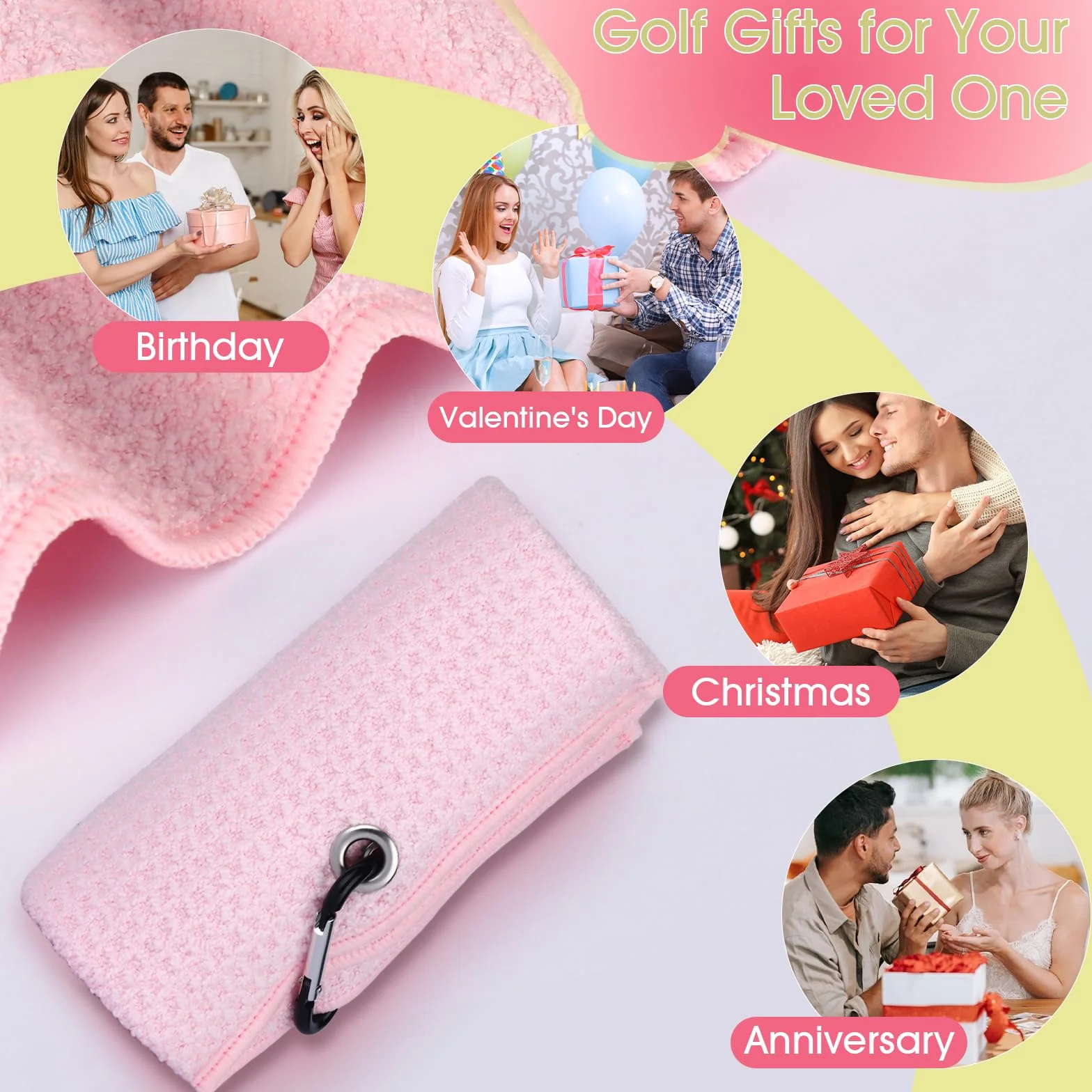 Asciugamano da golf in microfibra 40,6 x 61 cm con clip, rosa, iniziale E