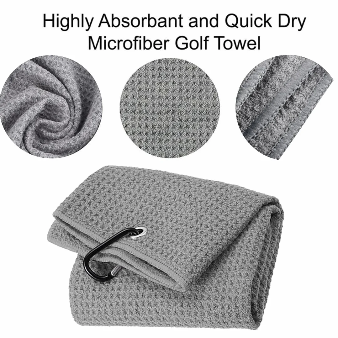 Asciugamani da golf in microfibra motivo waffle confezione da 2 con moschettone clip sacca grigio rosso