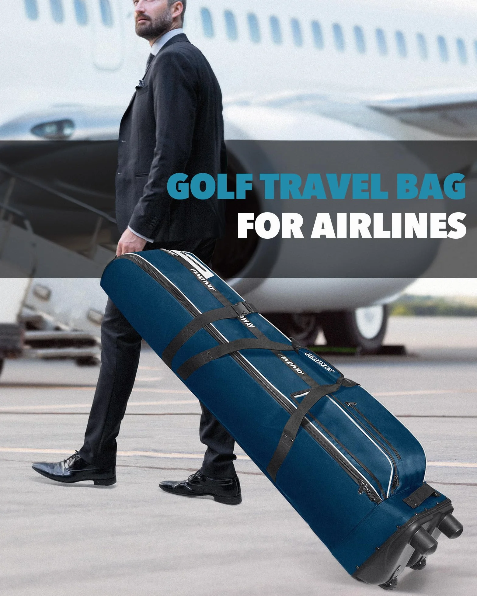 Findway Borsa Viaggio Golf con Cuscinetto Extra Rimovibile, 1680D Heavy Duty Oxford Soft-Sided Resistente All'usura e Impermeabile Custodia da Viaggio