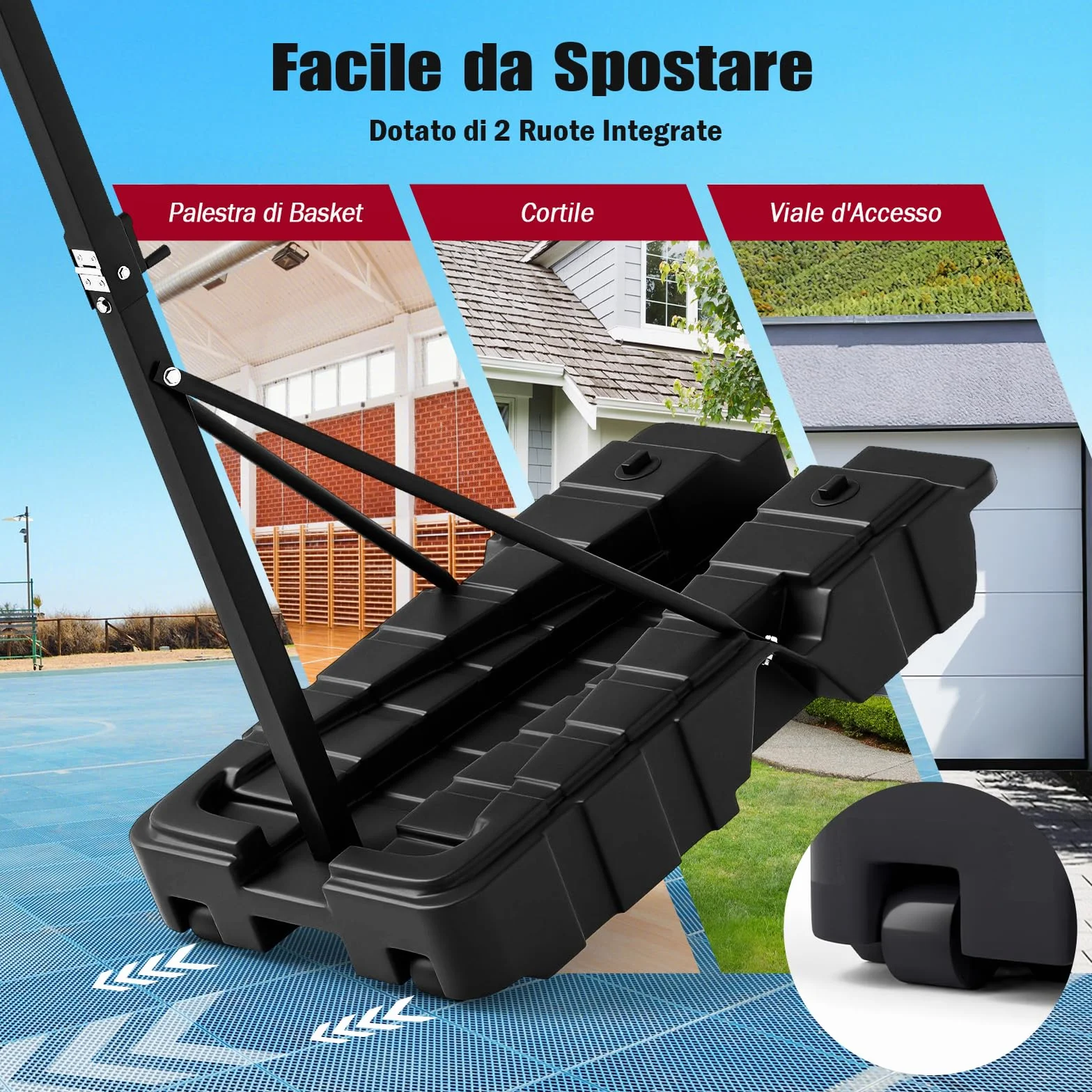 COSTWAY Canestro da Basket Professionale Pieghevole Altezza Regolabile 230-305 cm Tabellone PC Infrangibile Base Mobile con Ruote Riempibile