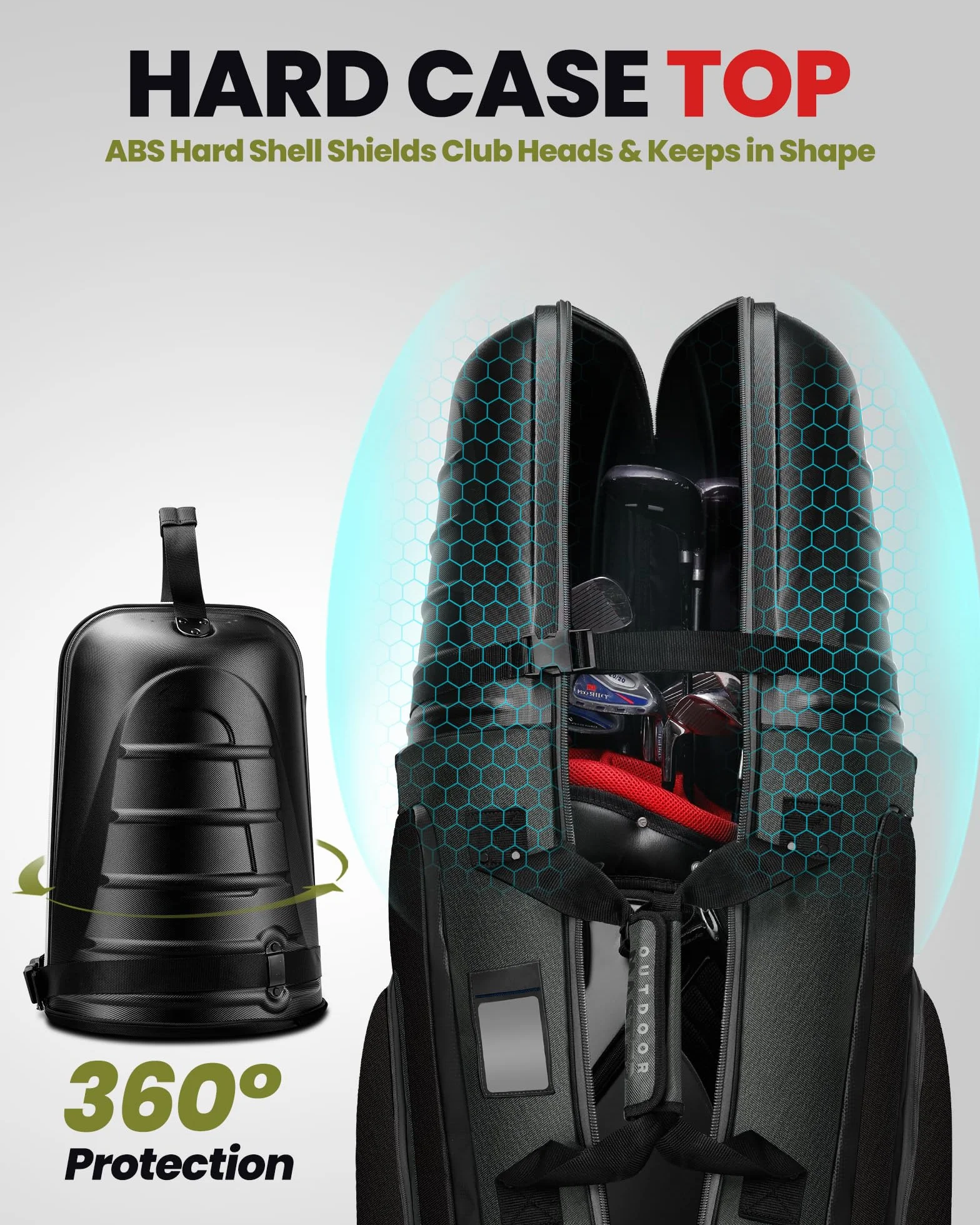 OutdoorMaster Borse da viaggio da golf per compagnie aeree con ruote e custodia rigida, proteggono le mazze da golf, leggere e facili da manovrare, versione aggiornata