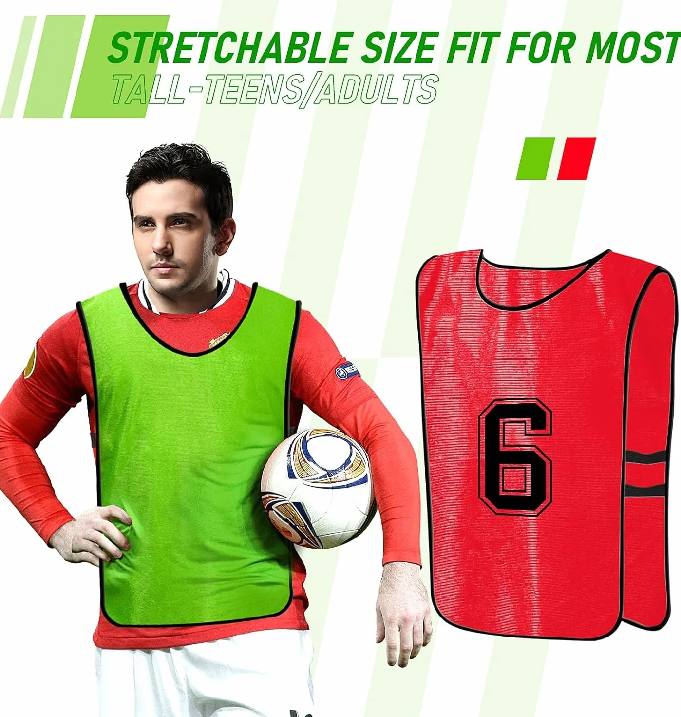 Scrimmage Training Vest 24 Pezzi Reversibile Numerato Calcio Basket Football Bavaglini Pinnies Verde Rosso Adult