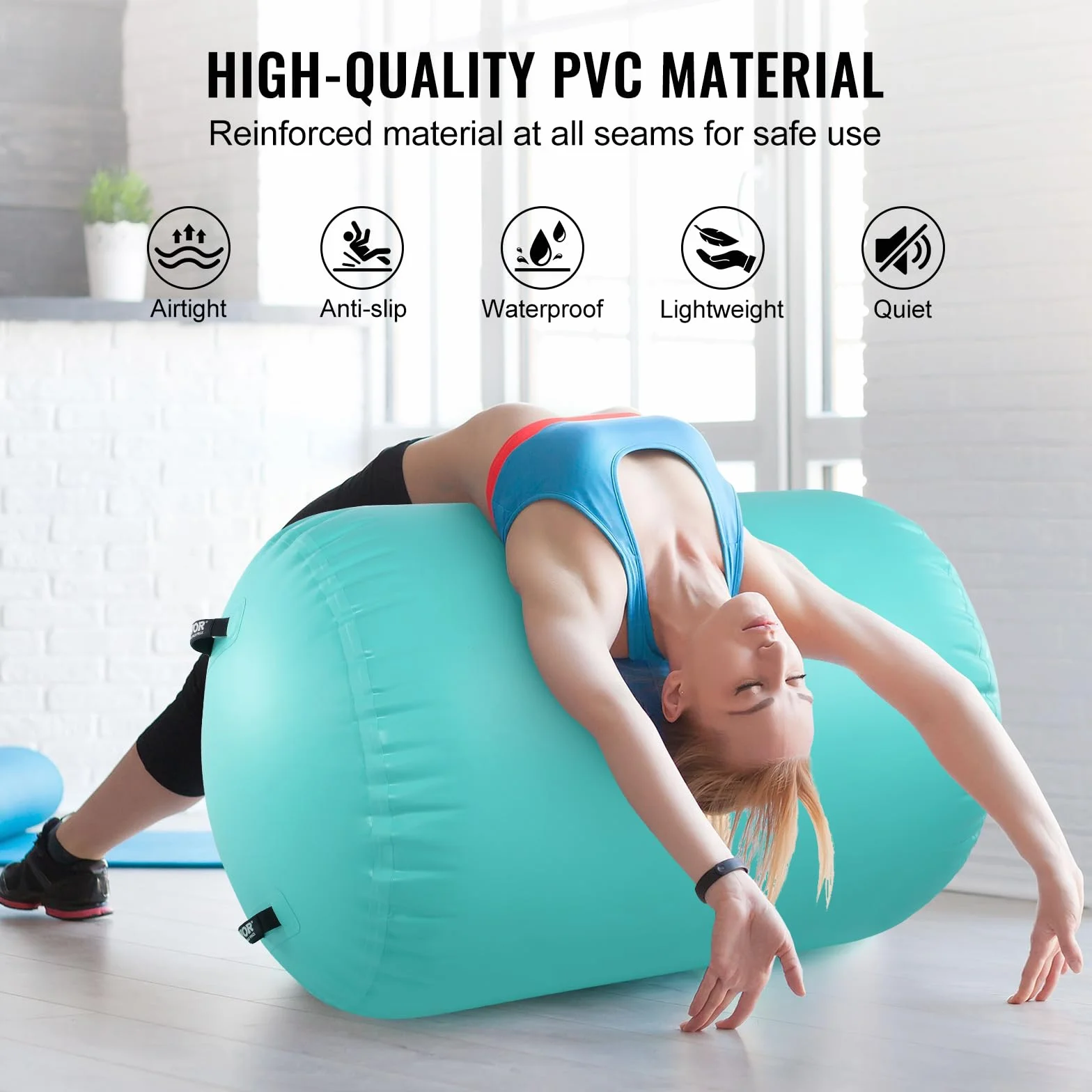VEVOR Tappetino ad Aria, Rullo ad Aria Gonfiabile Rotondo, Canna d'Aria con Pompa Elettrica, Allenatore di piegamenti All'Indietro per Uso Domestico/Palestra/Yoga/Cheerleader/Parco/Acqua