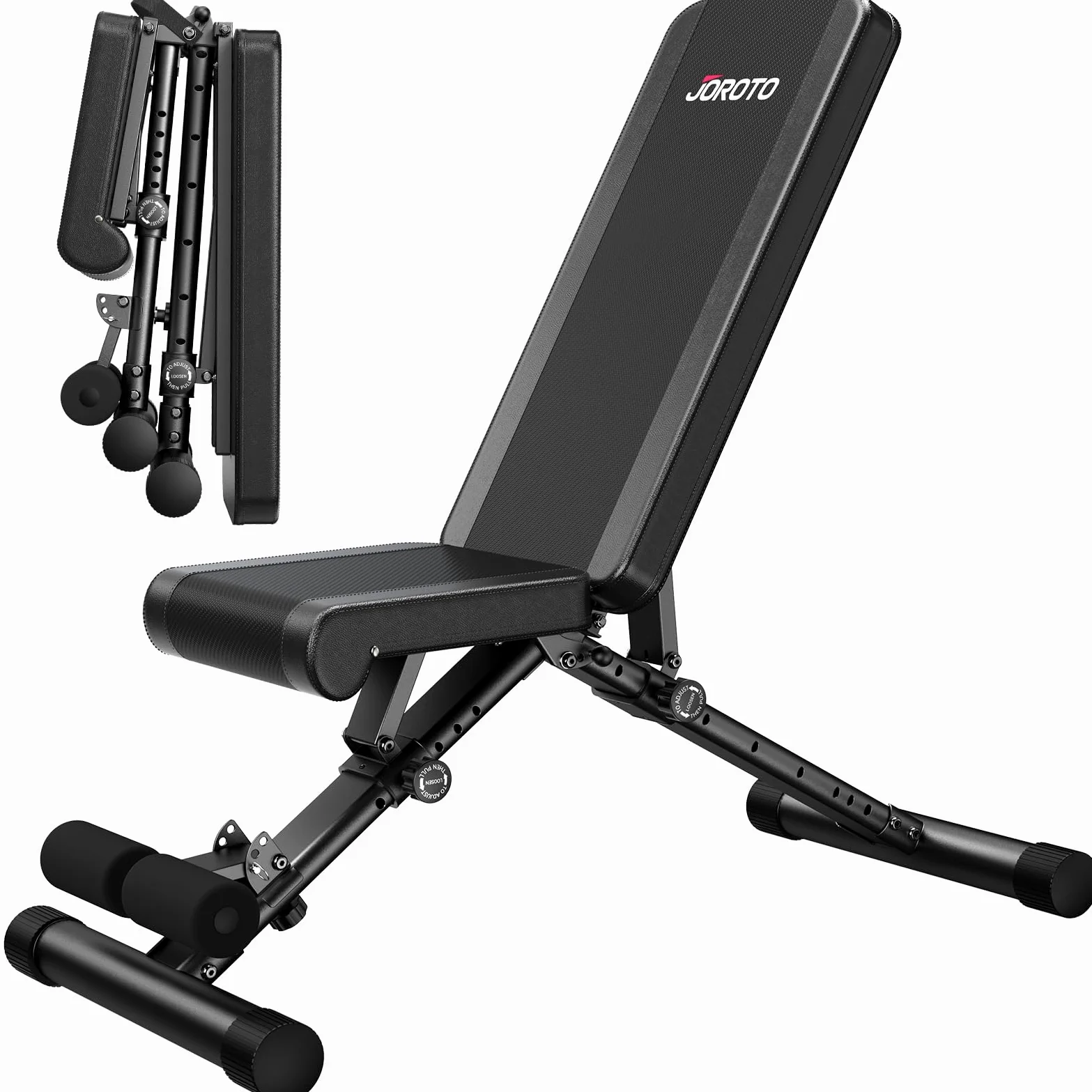 JOROTO MD35 Panca Palestra, Panca Pesi Multifunzione Pieghevole Regolabile, Piattaforma di Allenamento di Peso 318kg, per Tutto il Corpo (con Regolazione Automatica Veloce del Bloccaggio)