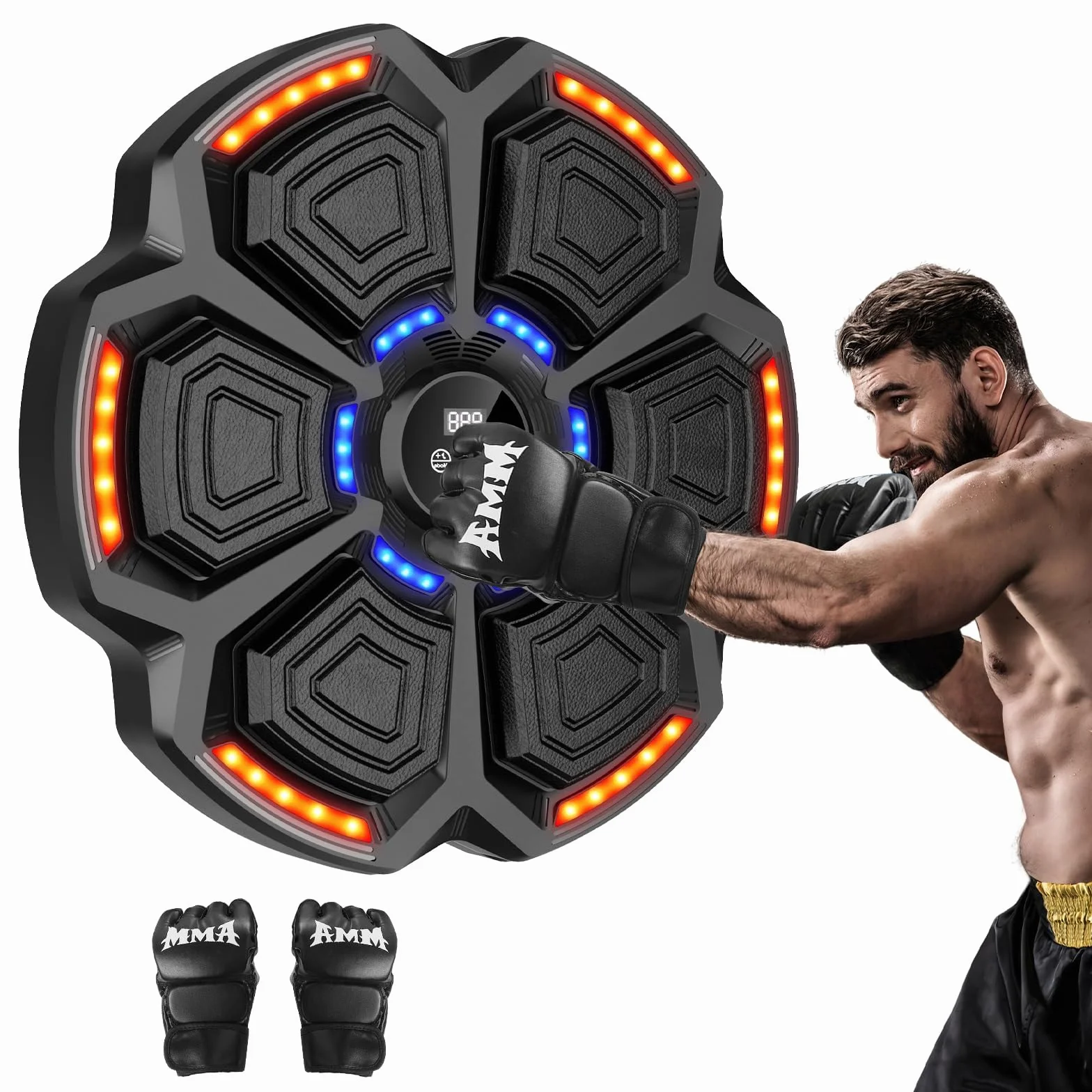 Music boxing machine, bersaglio da boxe musicale a parete, Smart LED, Bluetooth, con guantoni da boxe, con 9 velocità e modalità di conteggio, per adulti e bambini