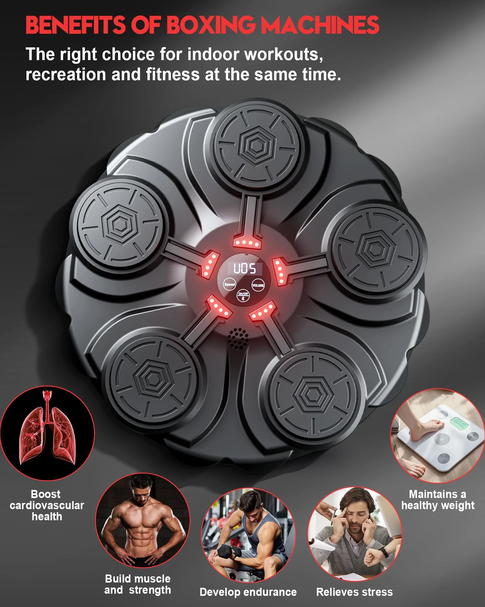 Music Boxing Machine Adulti - 12 modalità di 12 velocità Macchina da BOXEN Musical Pugile con Guanti da Boxe - LED Musica Bluetooth Boxe Allenamento per Casa