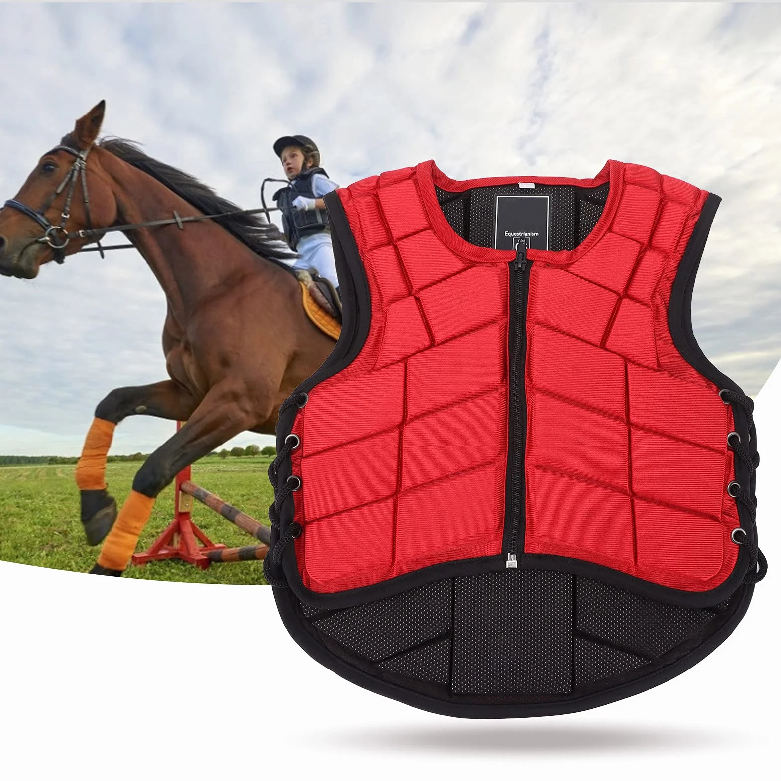RiToEasysports Gilet Equestre per Bambini, Gilet Equestre di Sicurezza per Equitazione Gilet Protettivo per Corpo Equestre Imbottito in Schiuma con Design Laterale Regolabile Rosso per Bambini