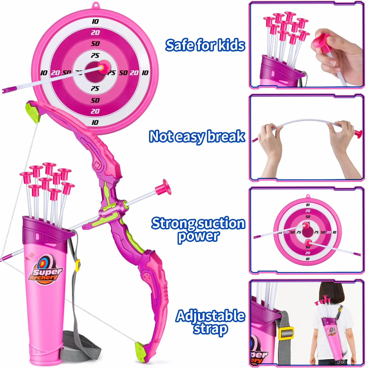 Arco e Frecce per Bambini con Luci LED, 2 in 1 Set Tiro con L'Arco, 1 Bersaglio e 10 Frecce a Ventosa, Regalo per Bambine 4-8 Anni