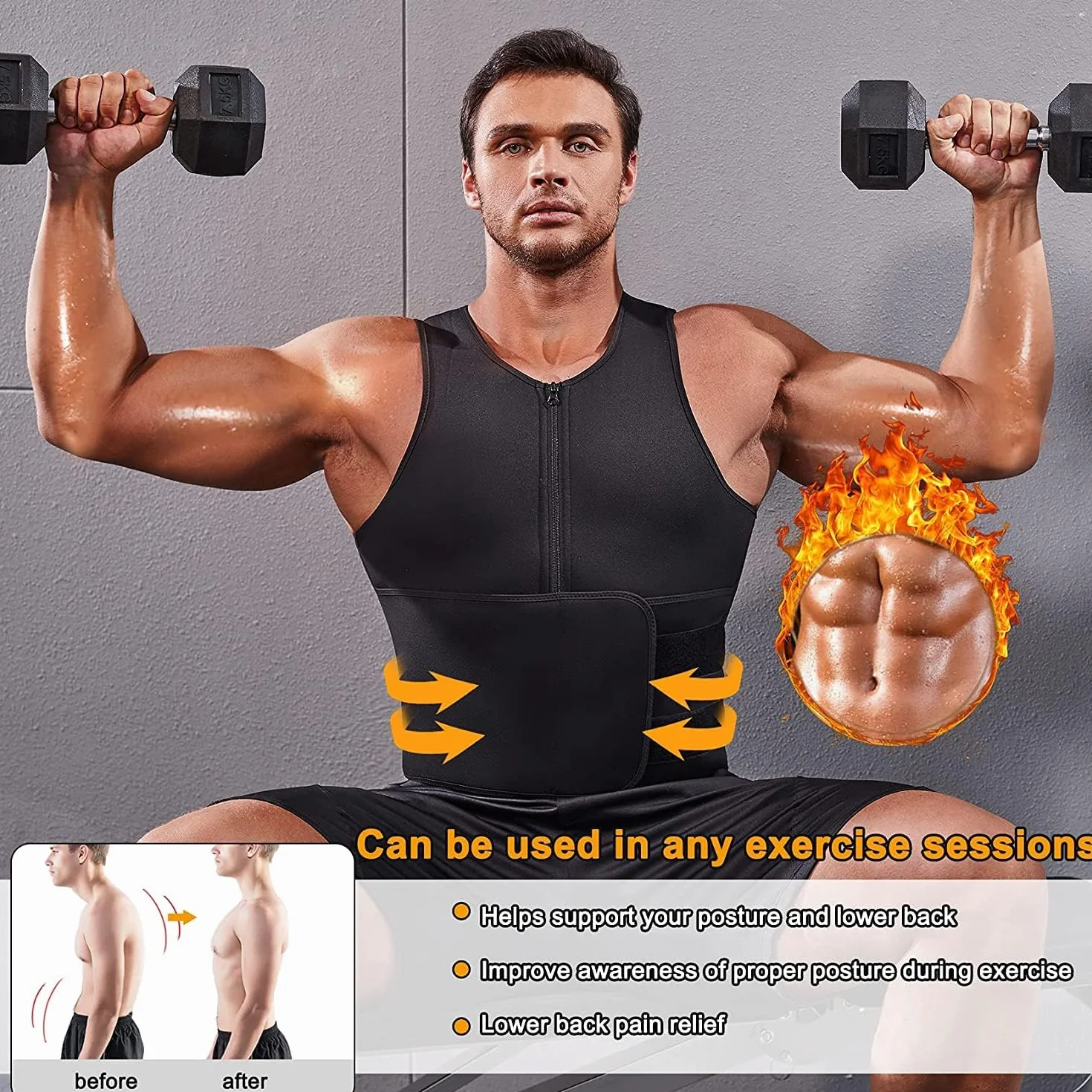 KUMAYES Canotta dimagrante uomo Gilet sauna snellente Maglia sauna dimagranti fascia addominale per Allenamento fitness