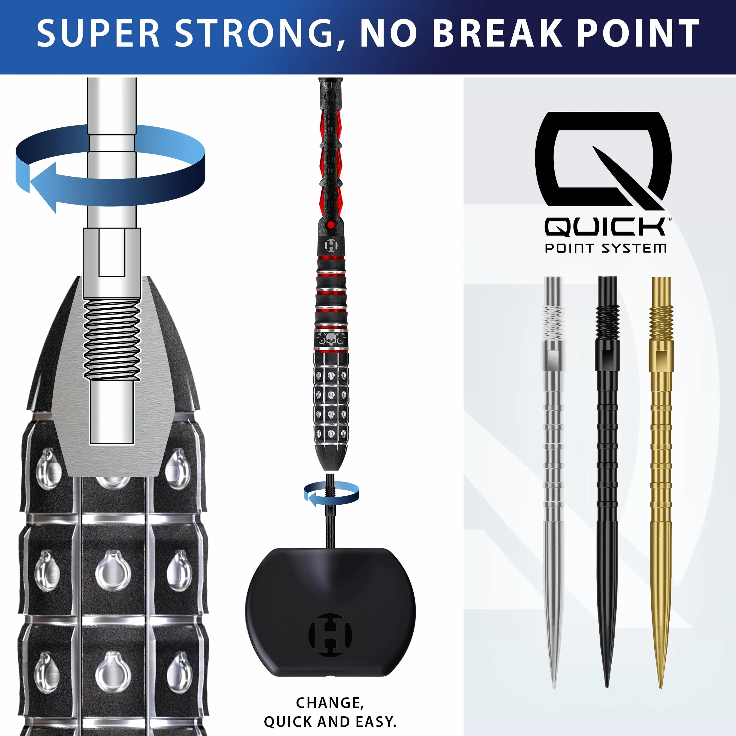 Harrows HM Grip Heavy Metal Quick Points 30 mm punte freccette Ryan Searle anelli quadrati sistema rapido nero
