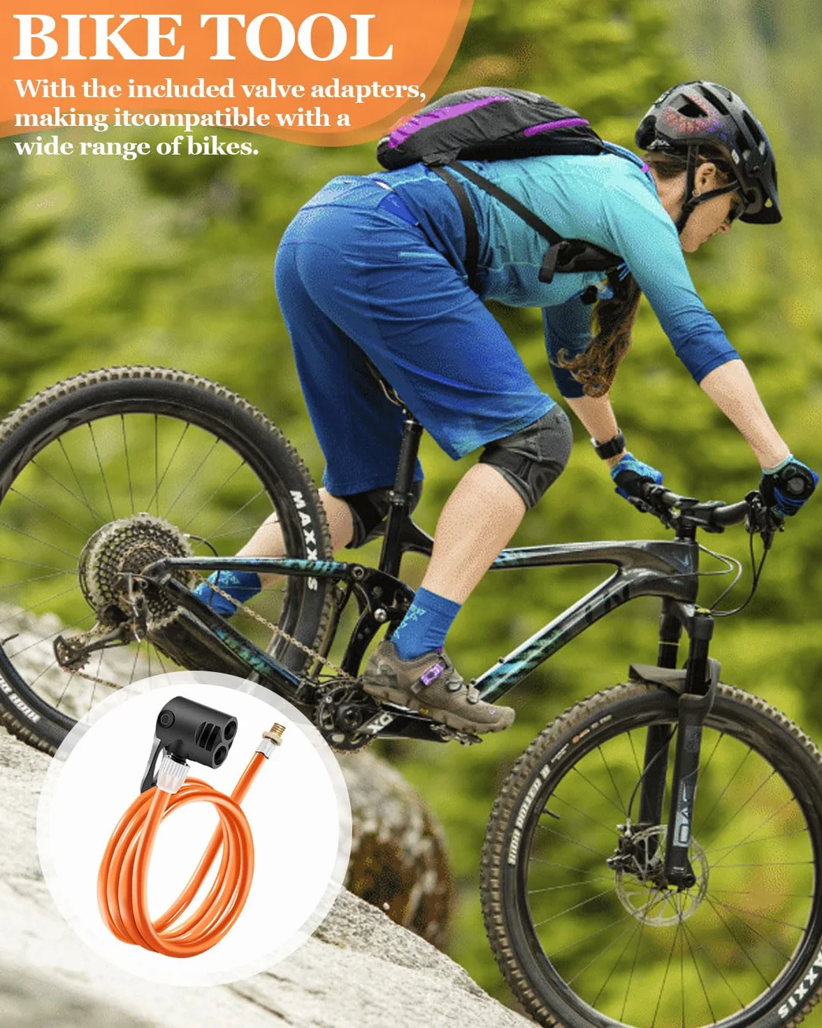 Pompa bici tubo flessibile valvola Presta Schrader 120cm per bicicletta MTB