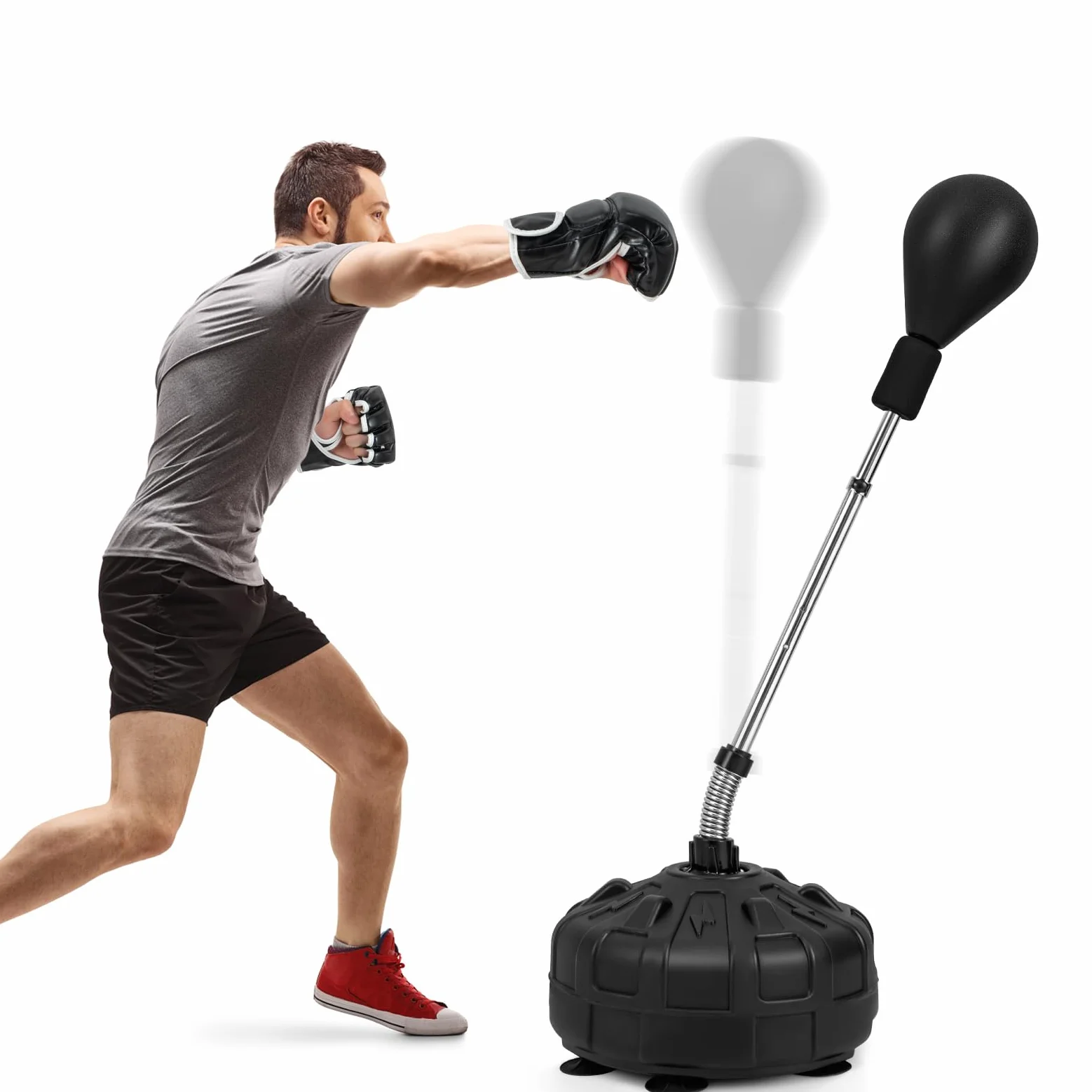 COSTWAY Punching Ball da Terra per Bambini e Adulti, Pungiball Veloce con Guantoni, Asta Flessibile, Base Riempibile e Regolabile in Altezza 137-156 cm, Sacco da Boxe per Casa e Palestra, Nero