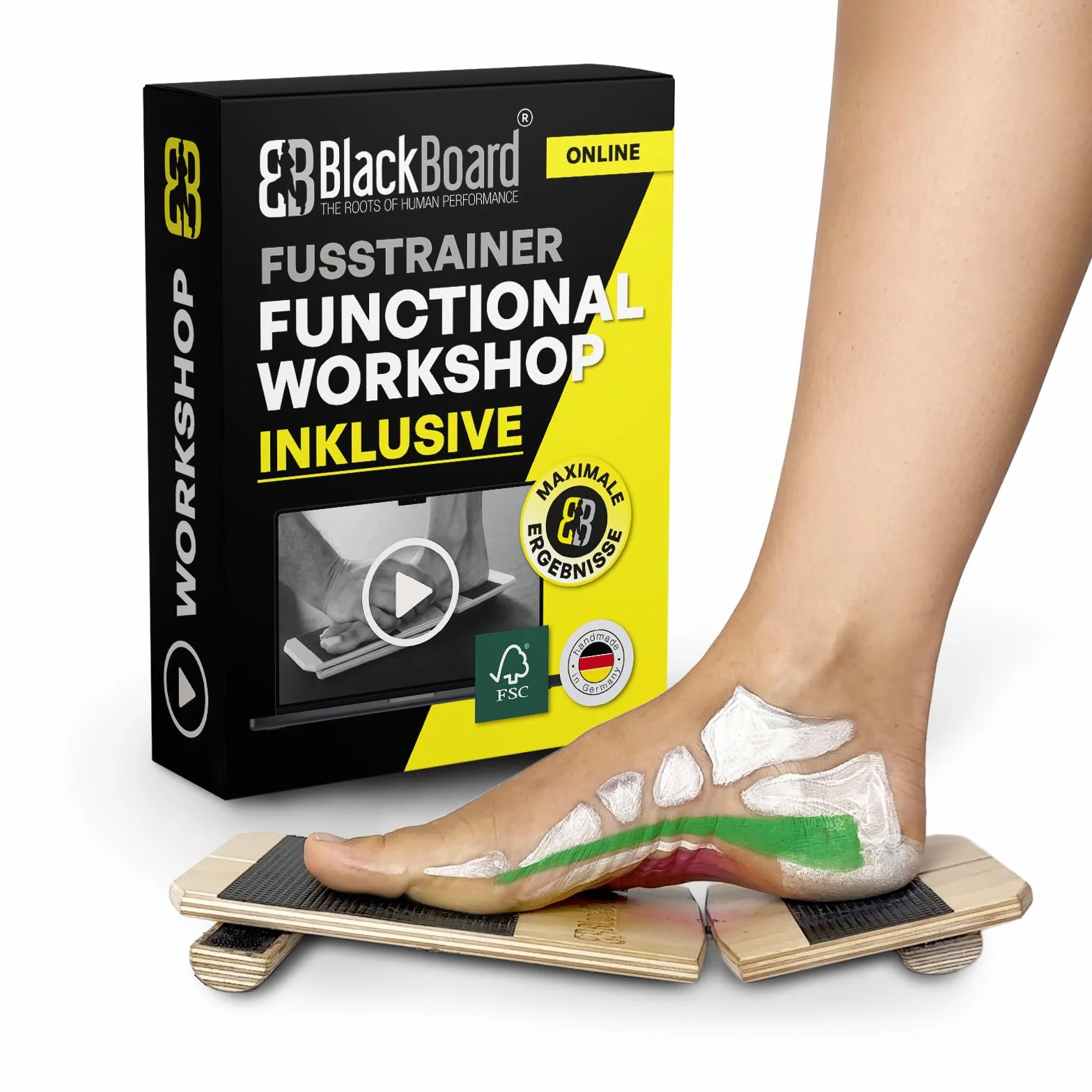 BlackBoard® Dispositivo di allenamento per il piede I Rafforzamento e stabilizzazione del piede | Allenamento dell'asse delle gambe per prevenire dolori articolari | Fisioterapia - Made in Germany