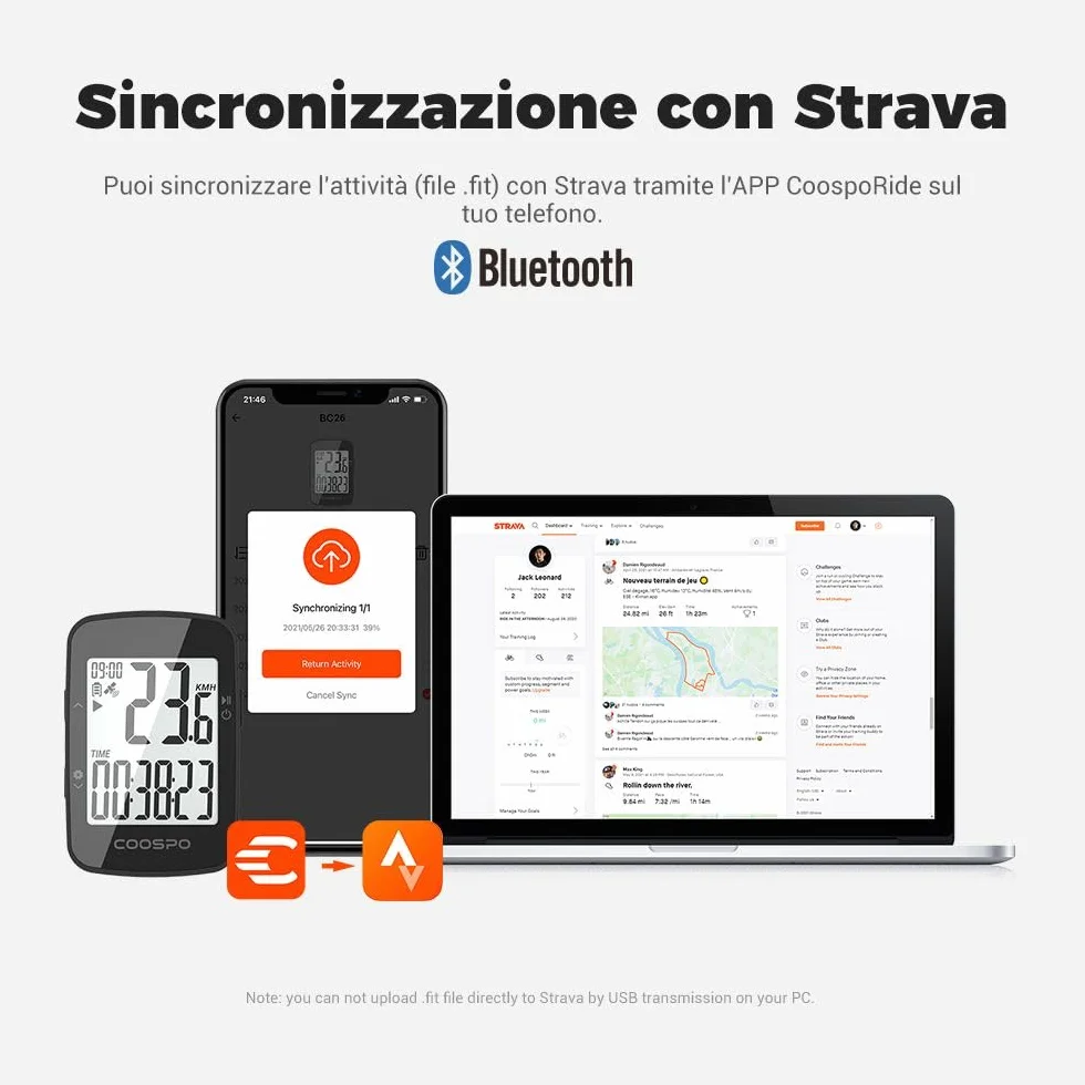 COOSPO Ciclocomputer GPS Senza Fili con Display 2.3" IP67 Impermeabile