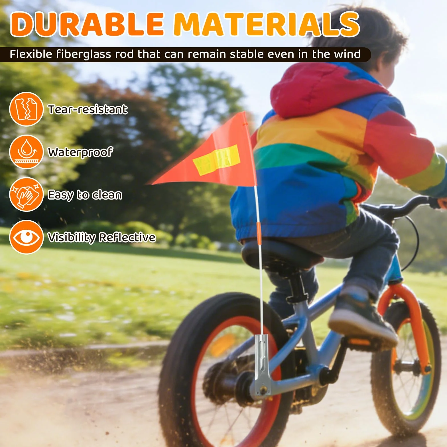 Bandiera di Sicurezza per Biciclette per Bambini, Arancione con Striscia Riflettente, Triangolare Riflettente
