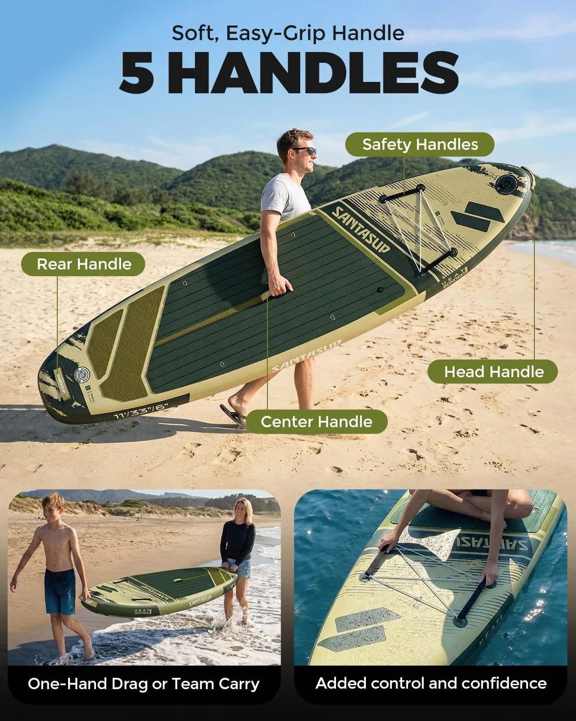 Tavola gonfiabile stand up paddle blu con accessori antiscivolo SUP tutto tondo adulti ragazzi