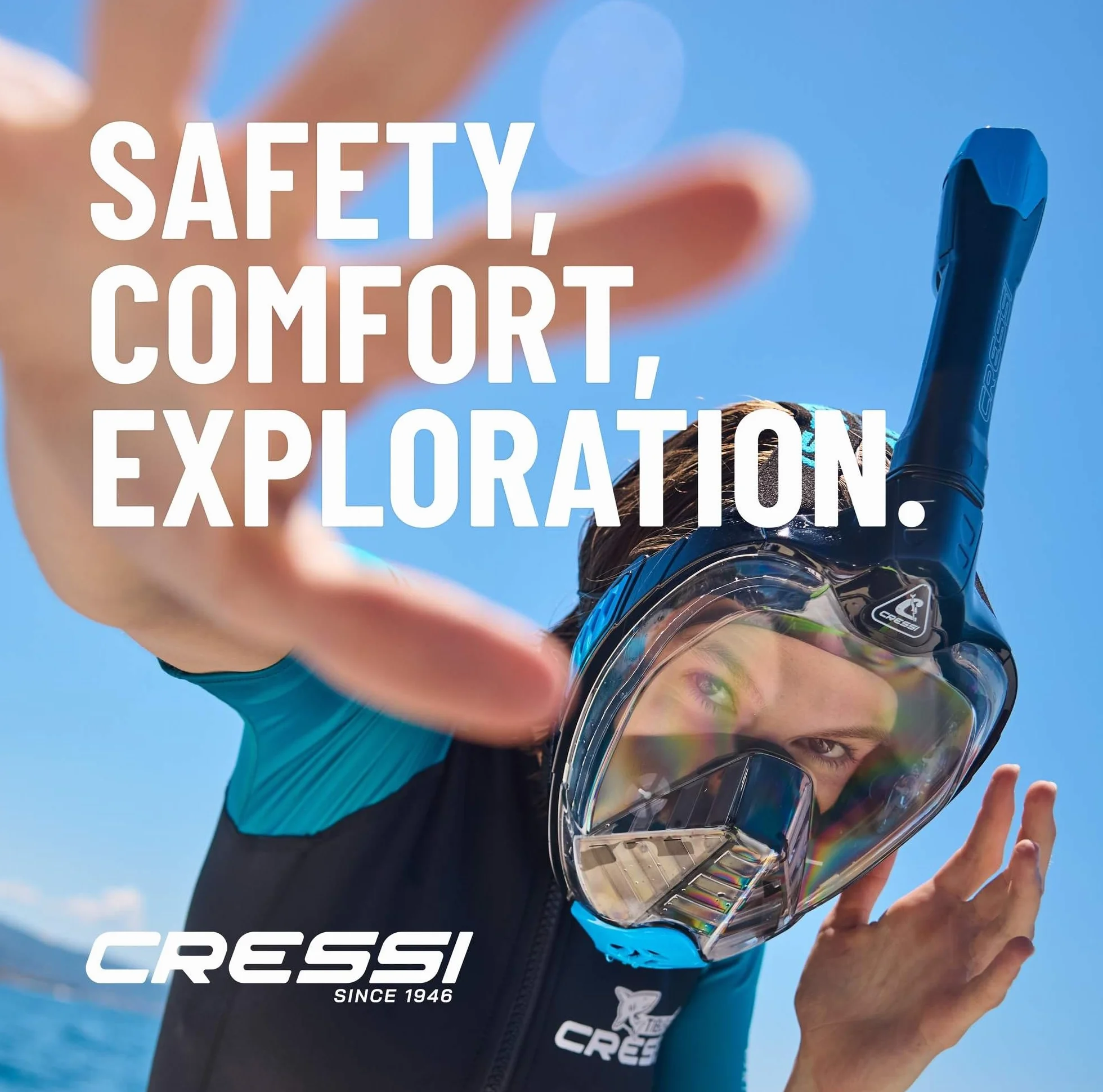 CRESSI Bali Full Face Mask Snorkeling Integrale Unisex, Lente Ultra Chiara Anti Fog, 100% Silicone, Snorkel Dry con Valvole Sicurezza