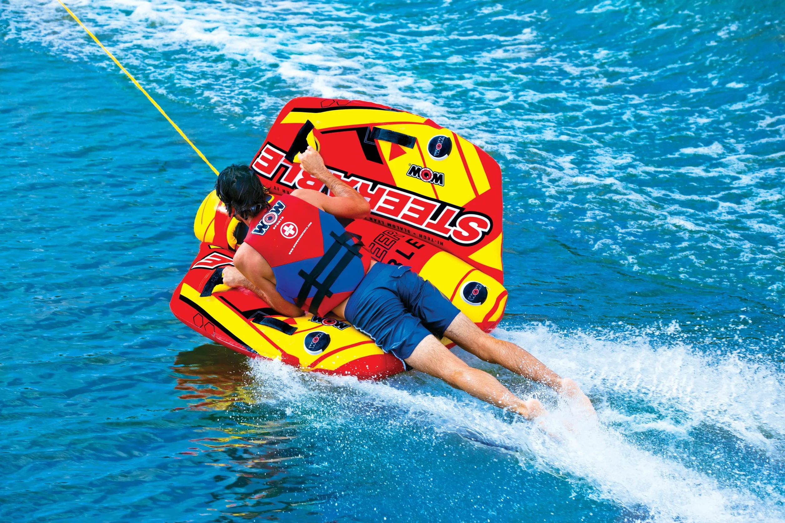 WOW Sports Take Control of The Ride 1-2 Person Inflatable Tube for Boating Steerable 19-1090 Orange Standard