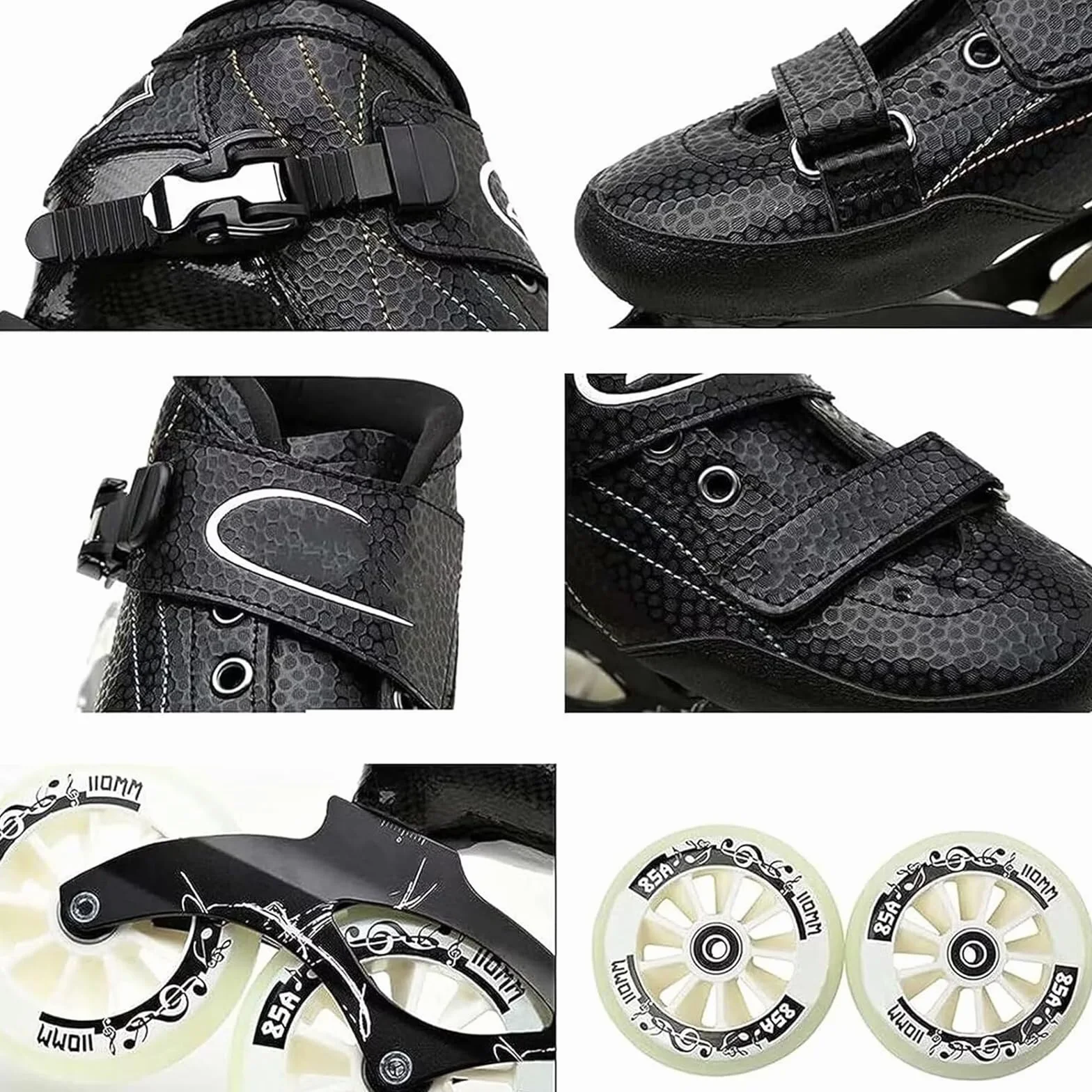 Carbonio Pattini In Linea Veloci Professionali Ruote 110mm 3-Wheel Bianco