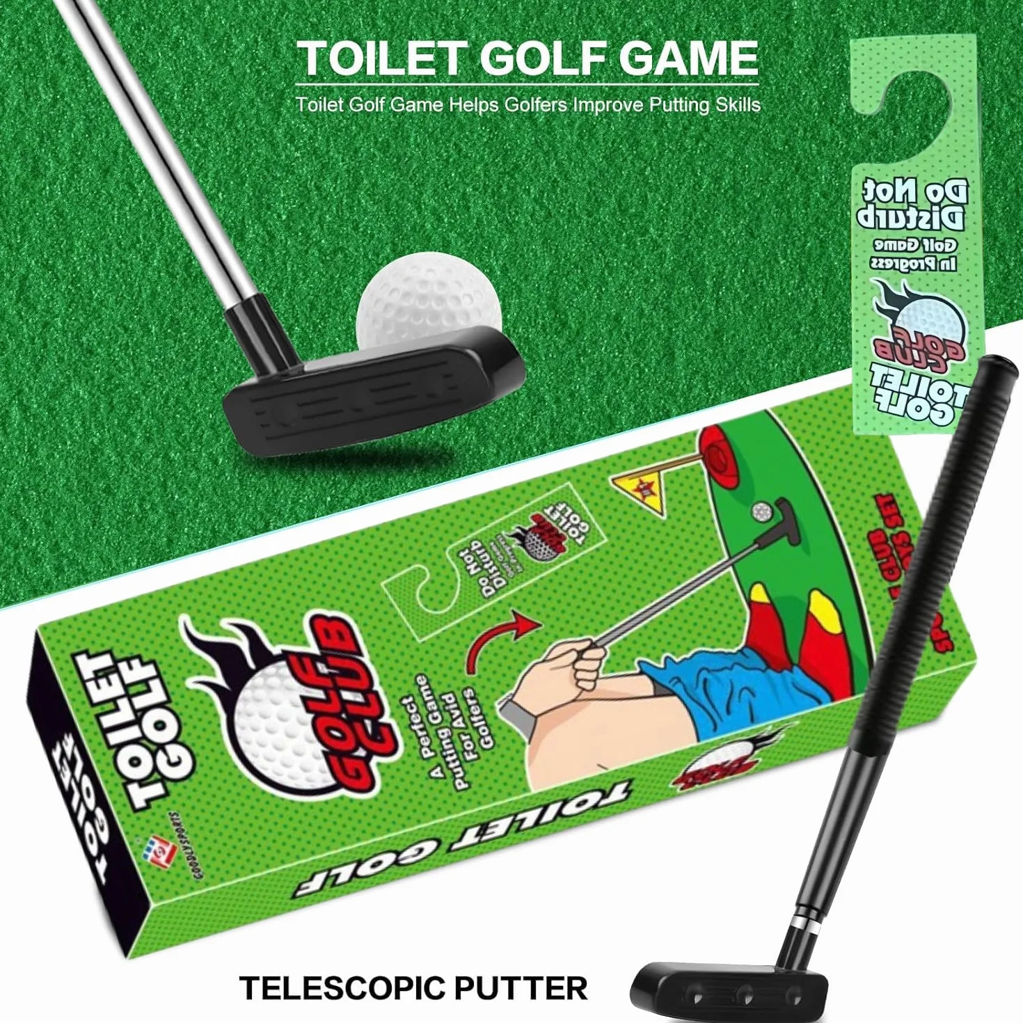 Kiuiom Divertente Minigolf Set 6 Pezzi con Mazza Tappetino 2 Palline Appendiabiti Regalo Uomo