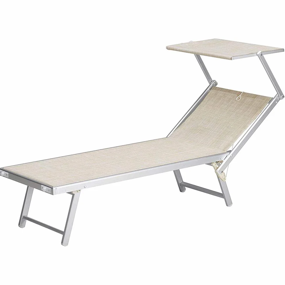 Lettino Prendisole Pieghevole in Alluminio 190x60x40/90 cm con Tettuccio Parasole Ecru Melange