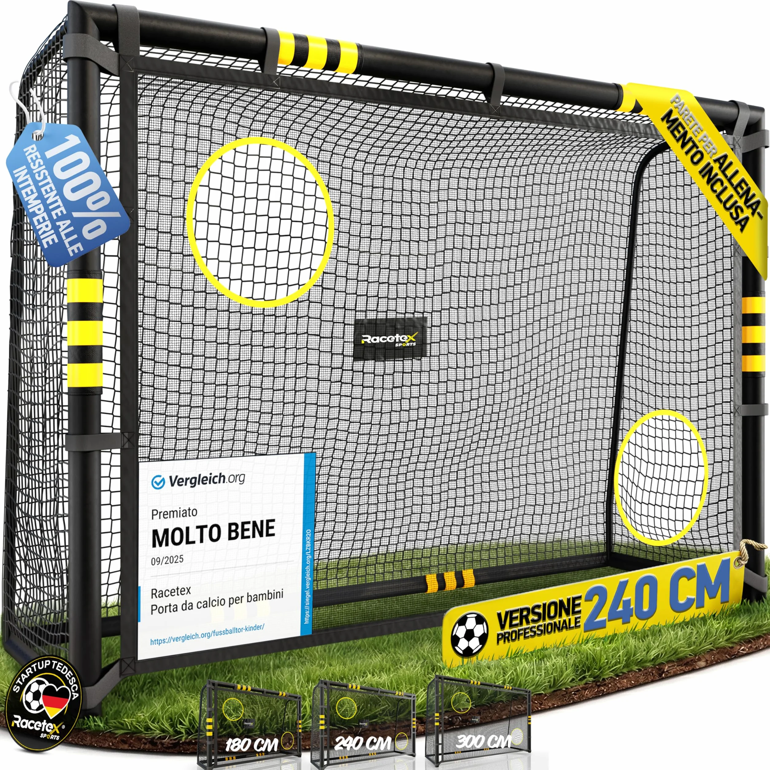 Racetex Porta Calcio Professionale con Imbottitura per Bambini e Adulti - Grandi Porte da Calcio con Picchetti