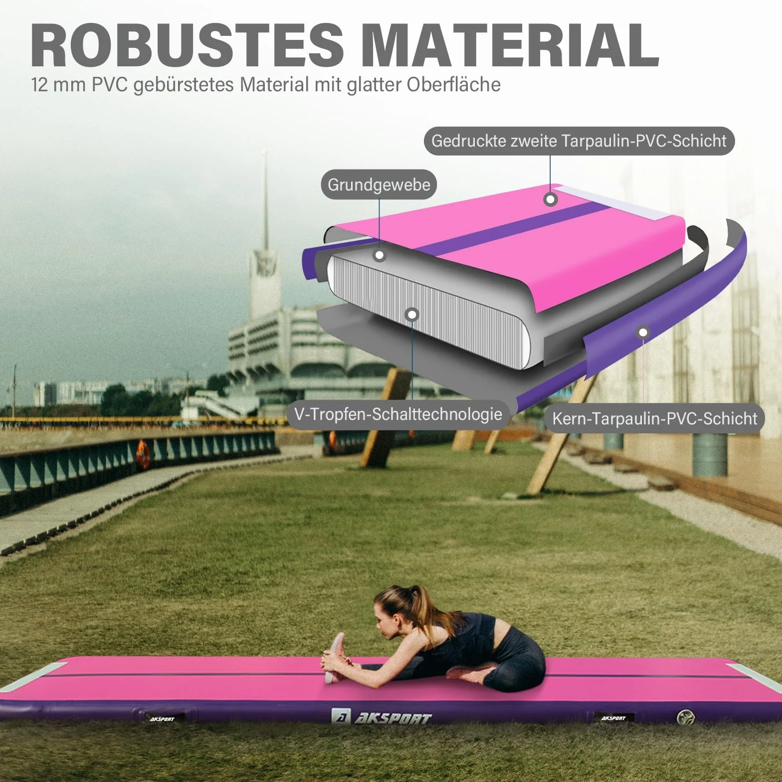 AKSPORT Air Track Gonfiabile Ginnastica Artistica 3-6 metri 10-20 cm con Pompa Elettrica