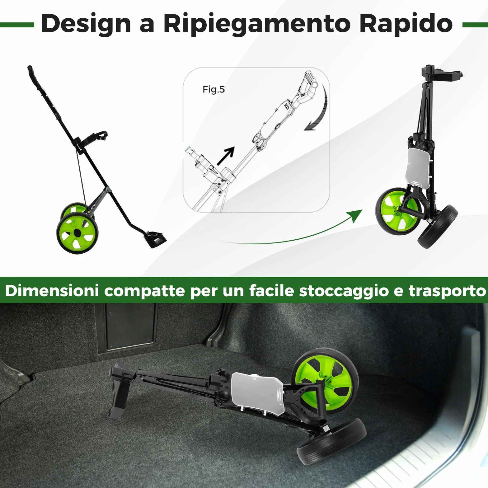 COSTWAY Carrello da Golf Pieghevole con 2 Ruote, Ferro con Tabellone Segnapunti