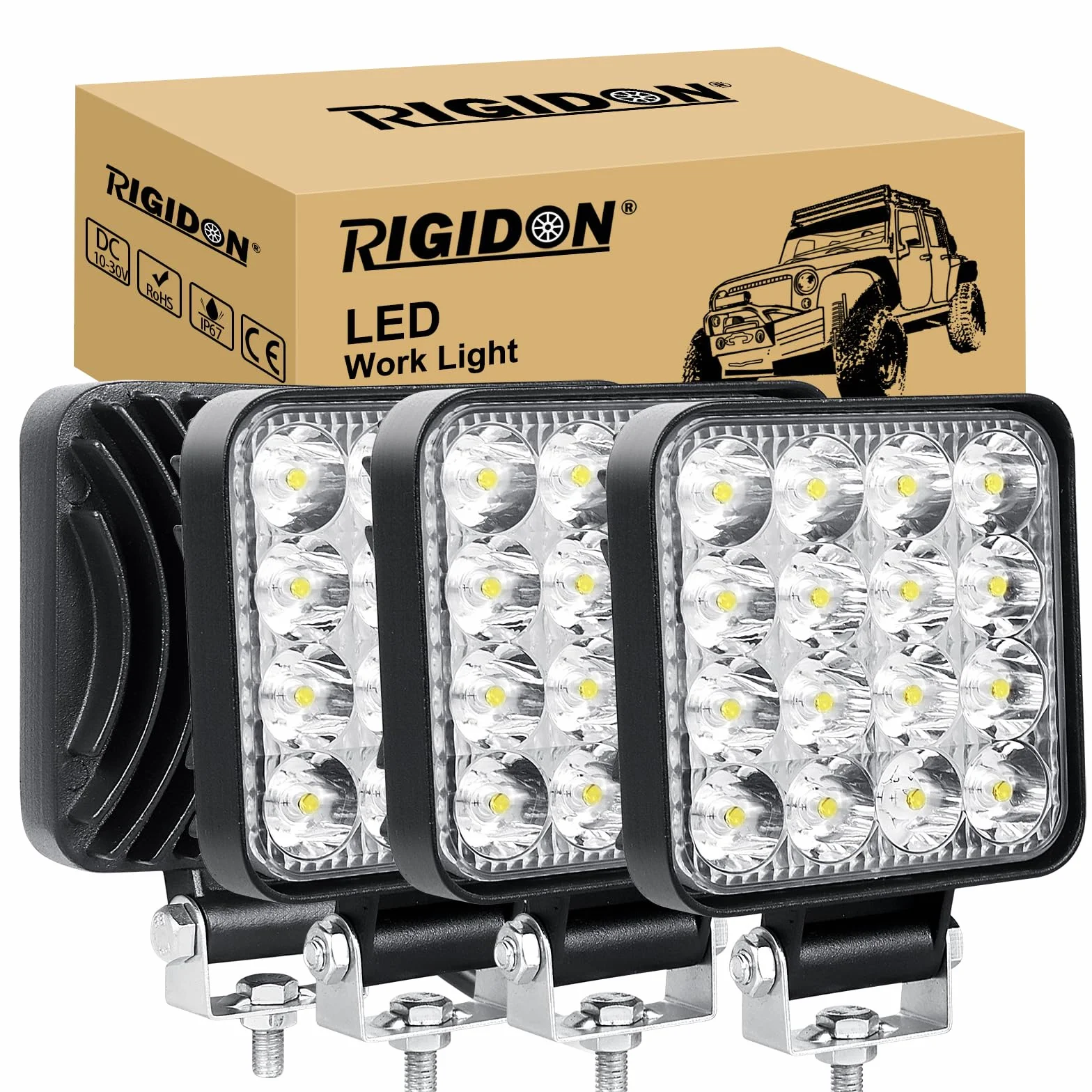 RIGIDON 4 Pcs Mini Faro da Lavoro LED, 3.3 Pollici 48W Spot Luci di Lavoro, Fari di Profondità, Tripla Fila Barra Fuoristrada Per Auto Trattore Escavatore Camion SUV ATV 4x4, 12V 24V 6000K